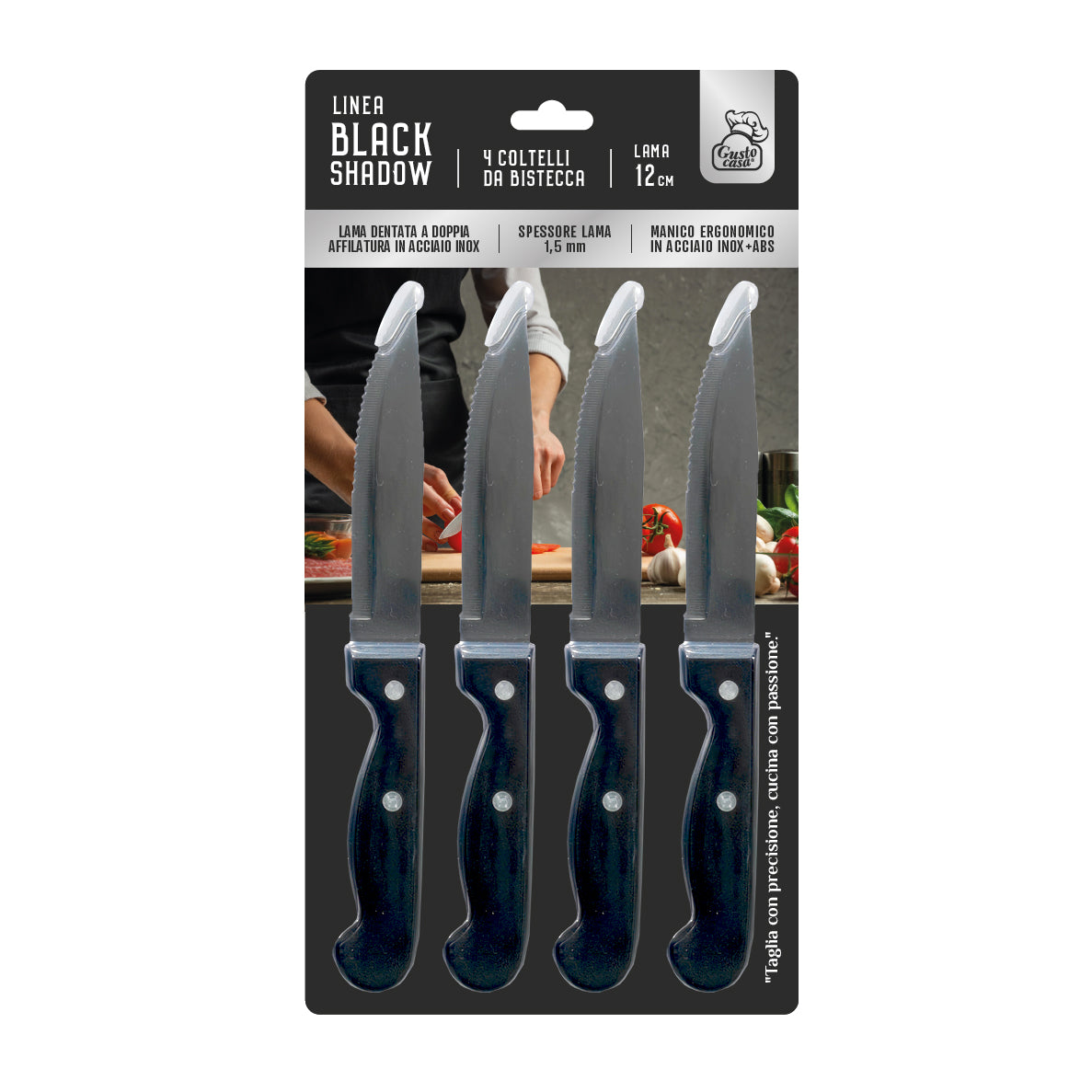 GUSTO CASA - Coltello bistecca Nero Linea Black Shadow - set 4 pezzi