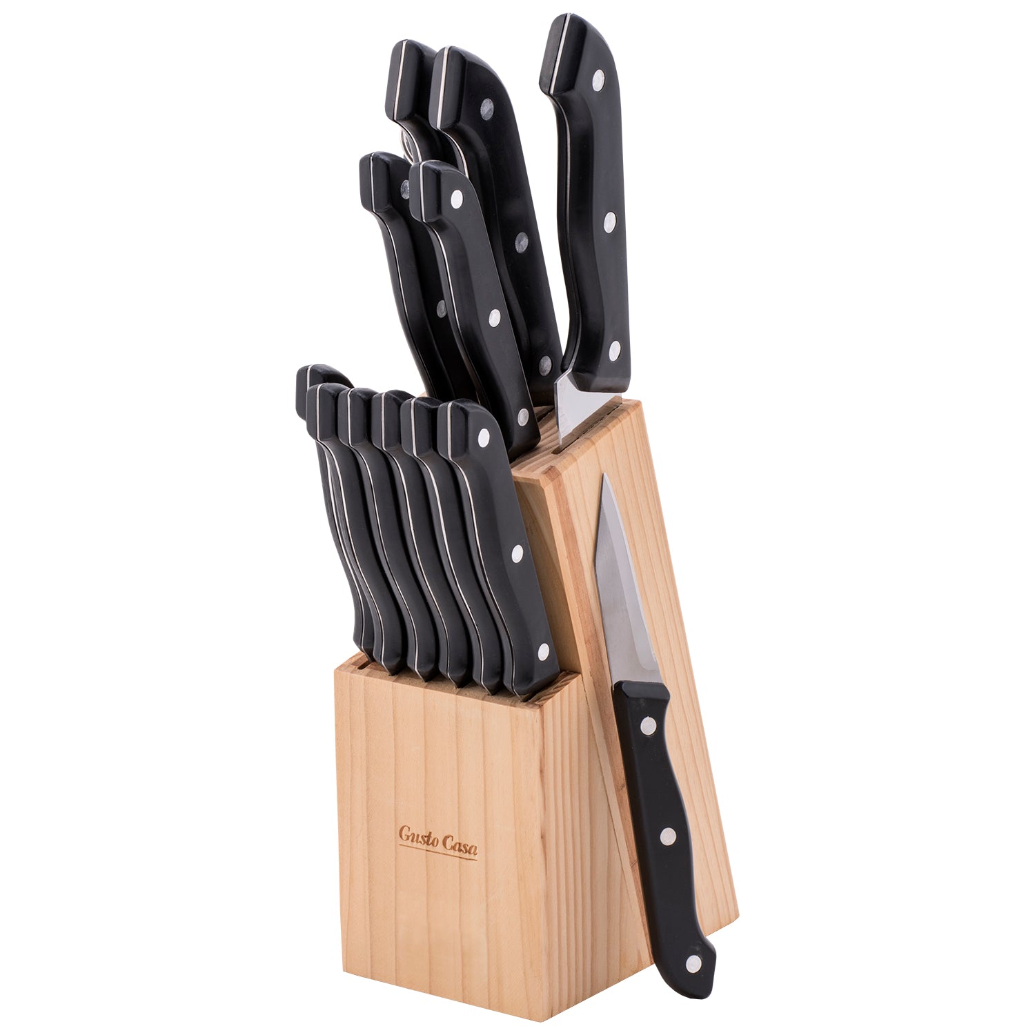 GUSTO CASA - Ceppo Coltelli 12 Pezzi + Acciaino con stand in Legno