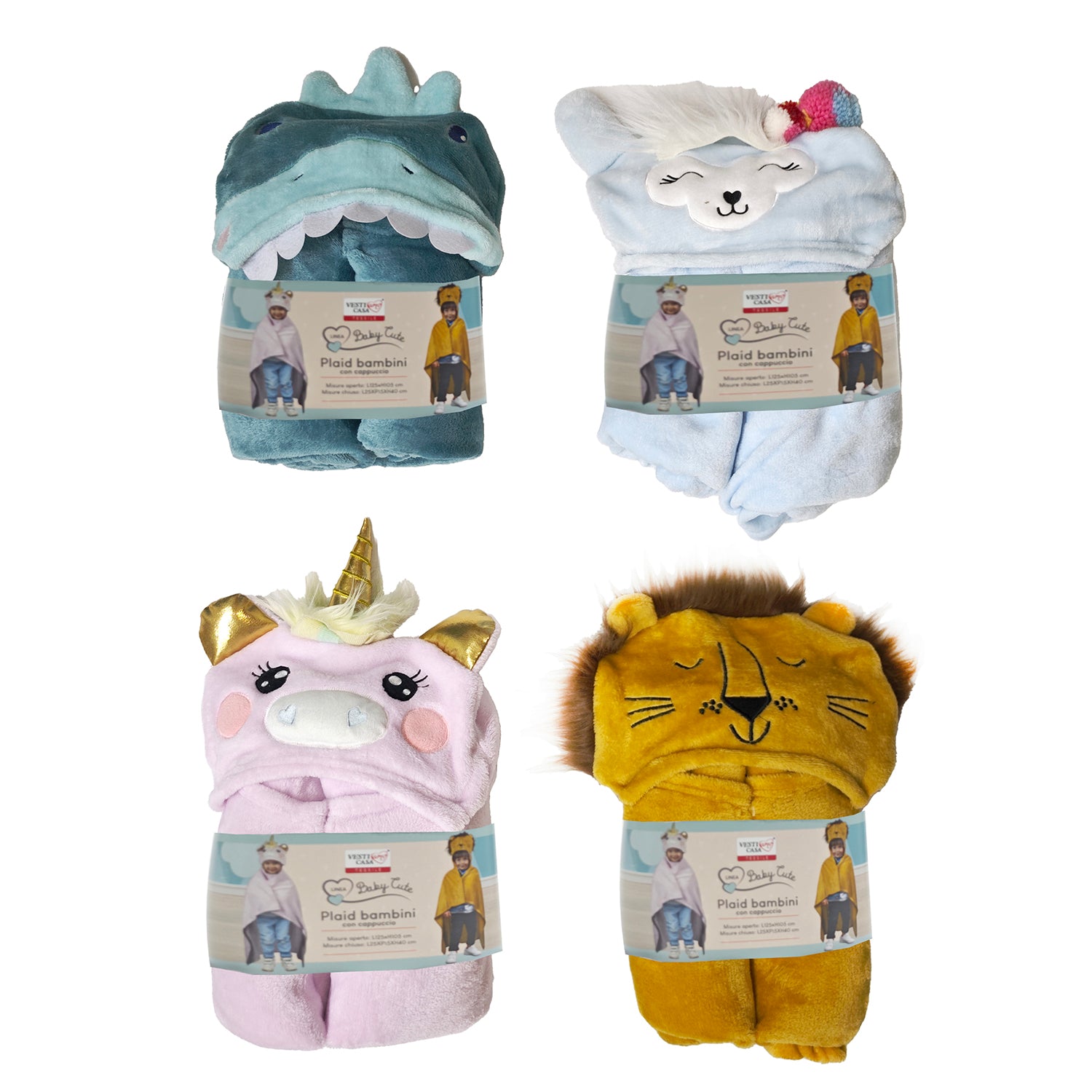VESTIAMO CASA - Plaid Bambini con Cappuccio Morbido Linea Baby Cute