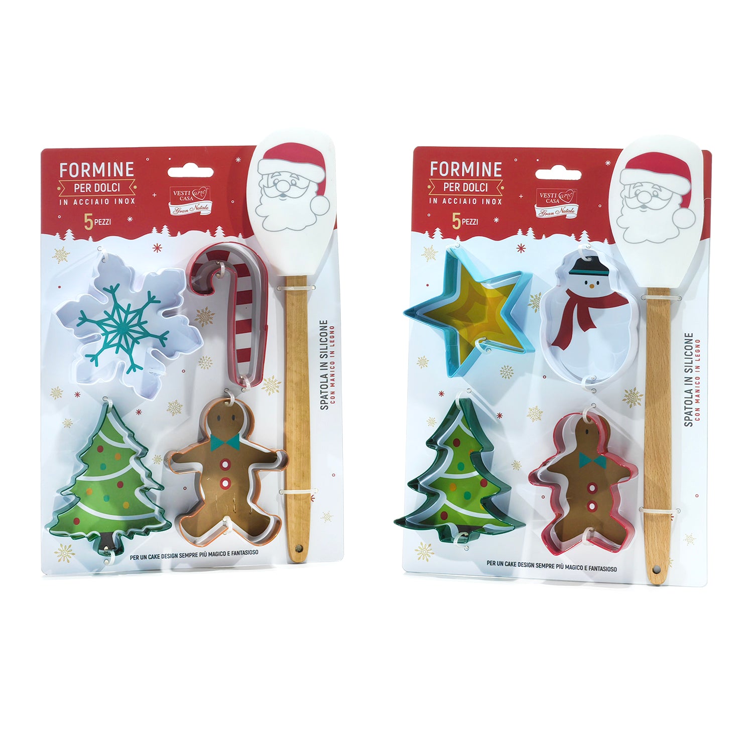 VESTIAMO CASA GRAN NATALE - Set Formine Natalizie per Dolci con Spatola 6 Pezzi