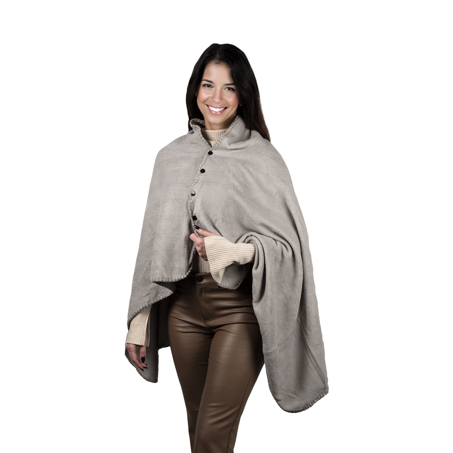 FRATELLI ZAMBETTI - Poncho Agnellato con 4 Bottoni 140x85 cm