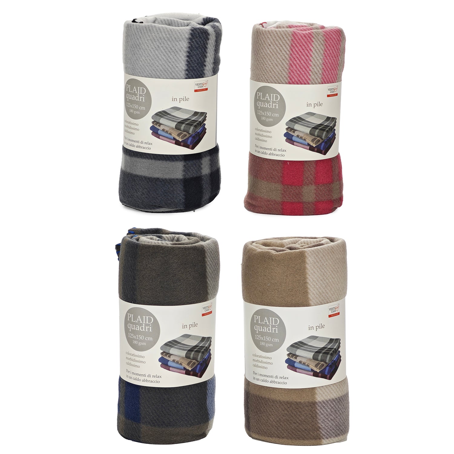 VESTIAMO CASA - Plaid Coperta in pile decoro a quadri 125x150cm