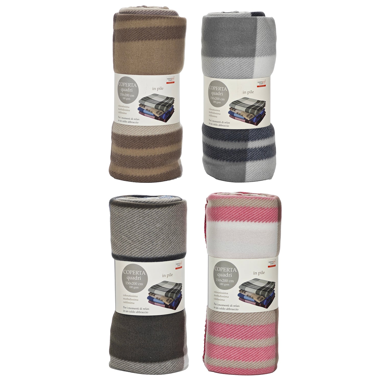 VESTIAMO CASA - Plaid Coperta in pile decoro a quadri 150x200 cm