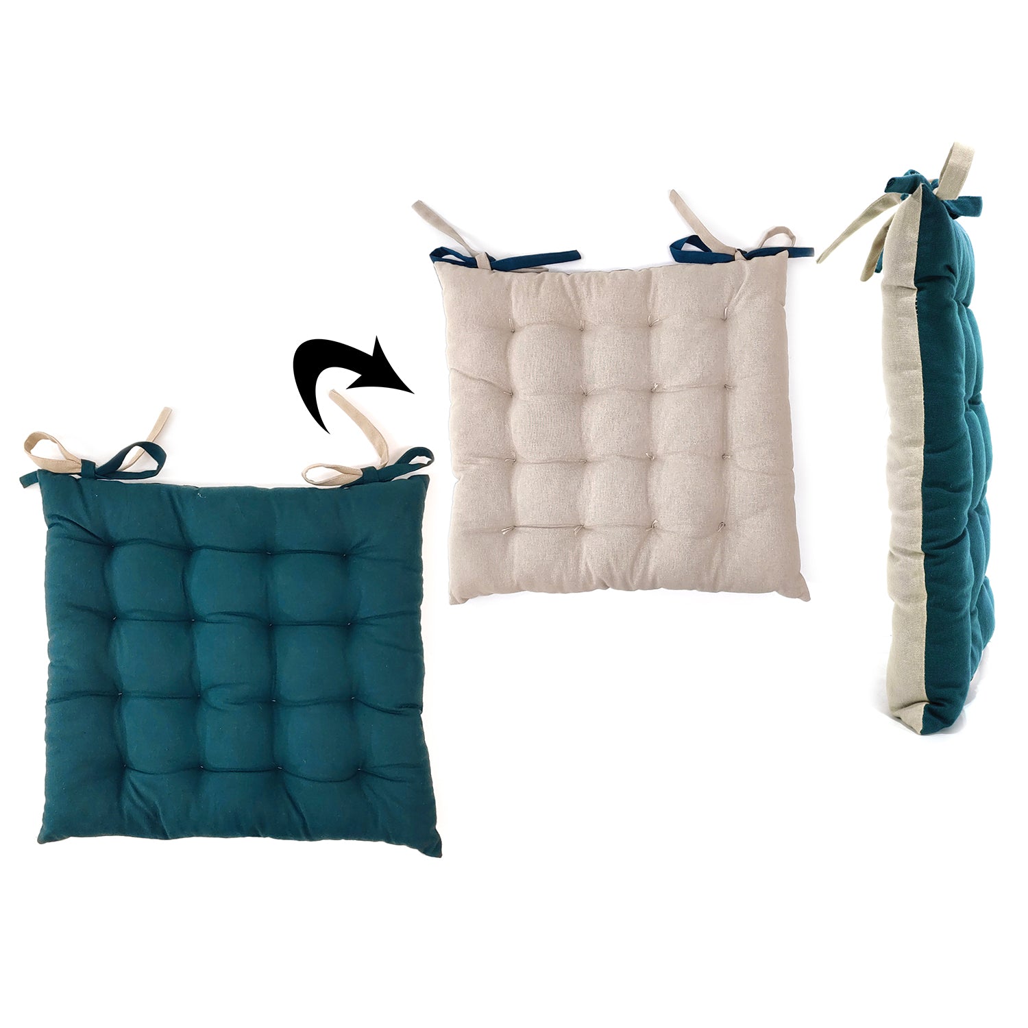 VESTIAMO CASA - Cuscino per sedia blu petrolio e sabbia 40x40 cm