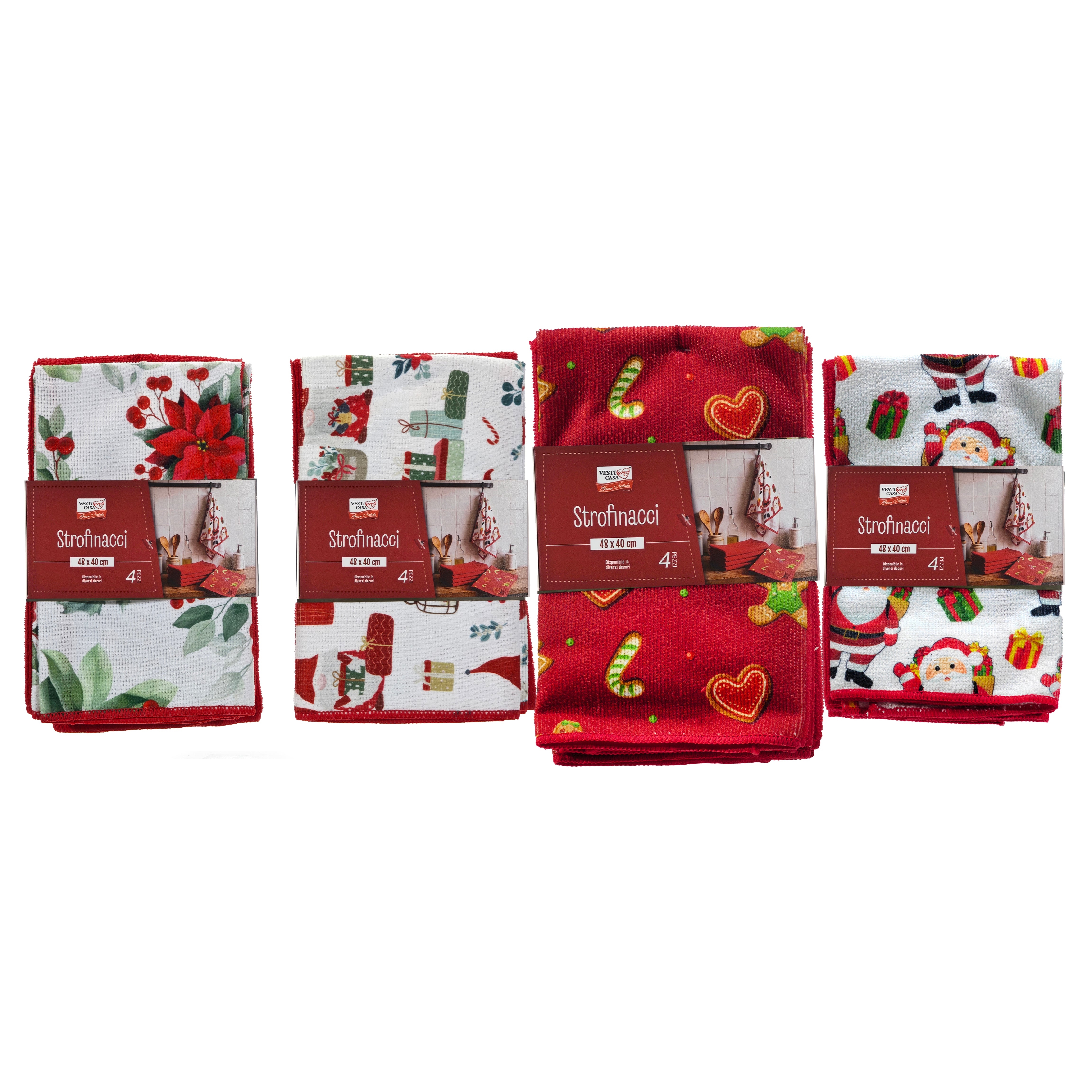 VESTIAMO CASA GRAN NATALE - Set 4 Strofinacci Natalizi h48x40 cm