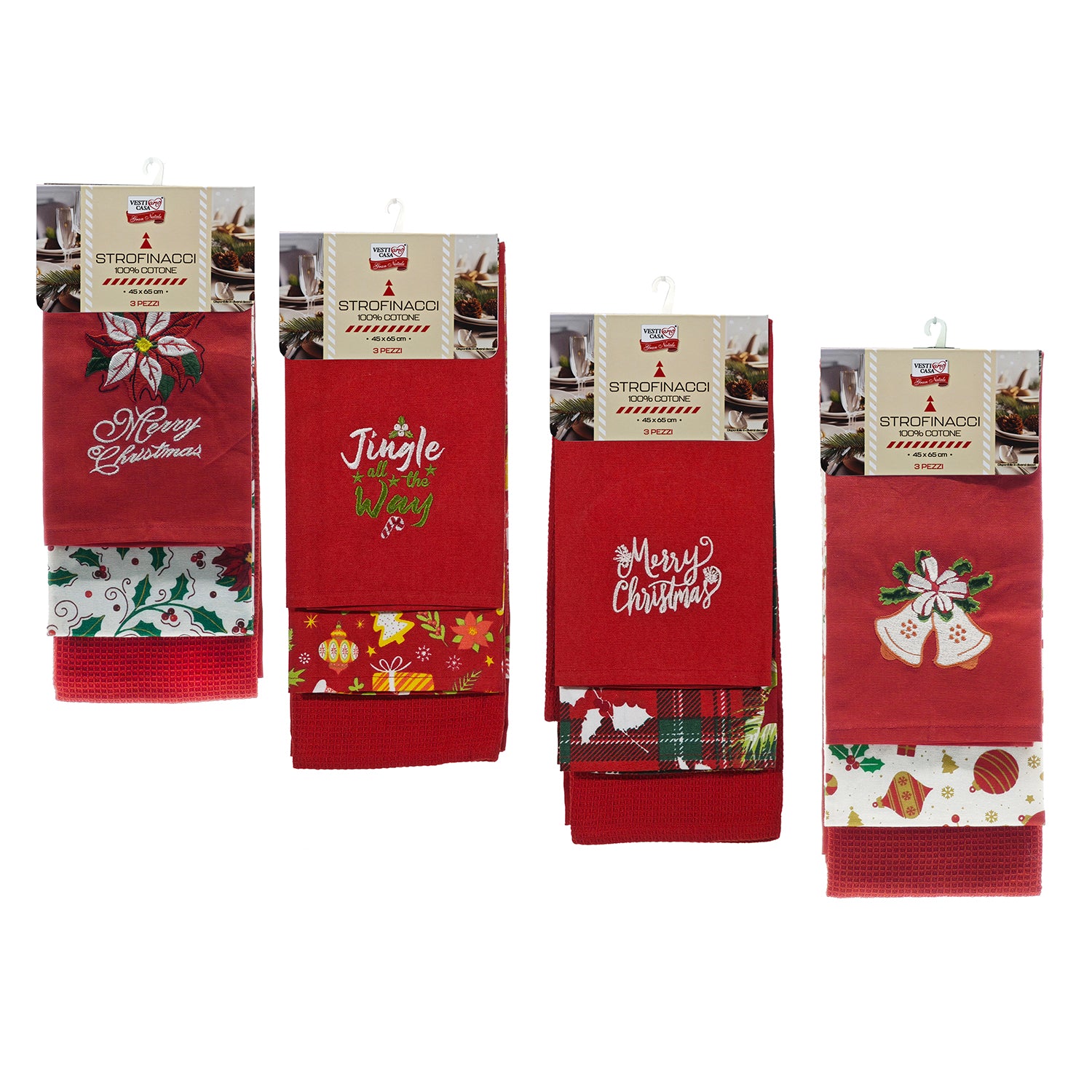 VESTIAMO CASA GRAN NATALE - Set 3 Strofinacci Natalizi h65x45 cm