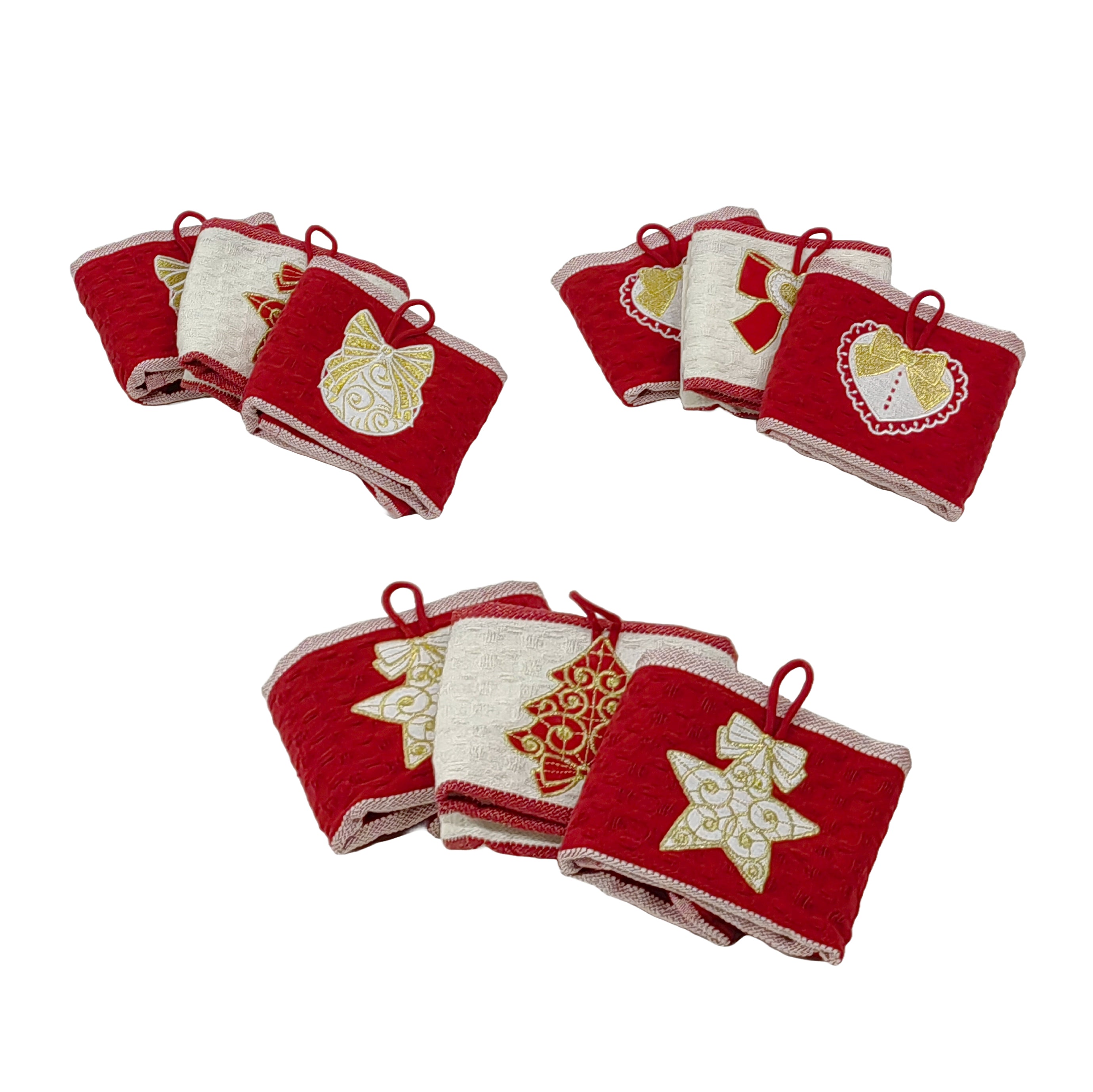 VESTIAMO CASA GRAN NATALE - Set 3 Strofinacci Natalizi Ricamati in Cotone 40x60 cm