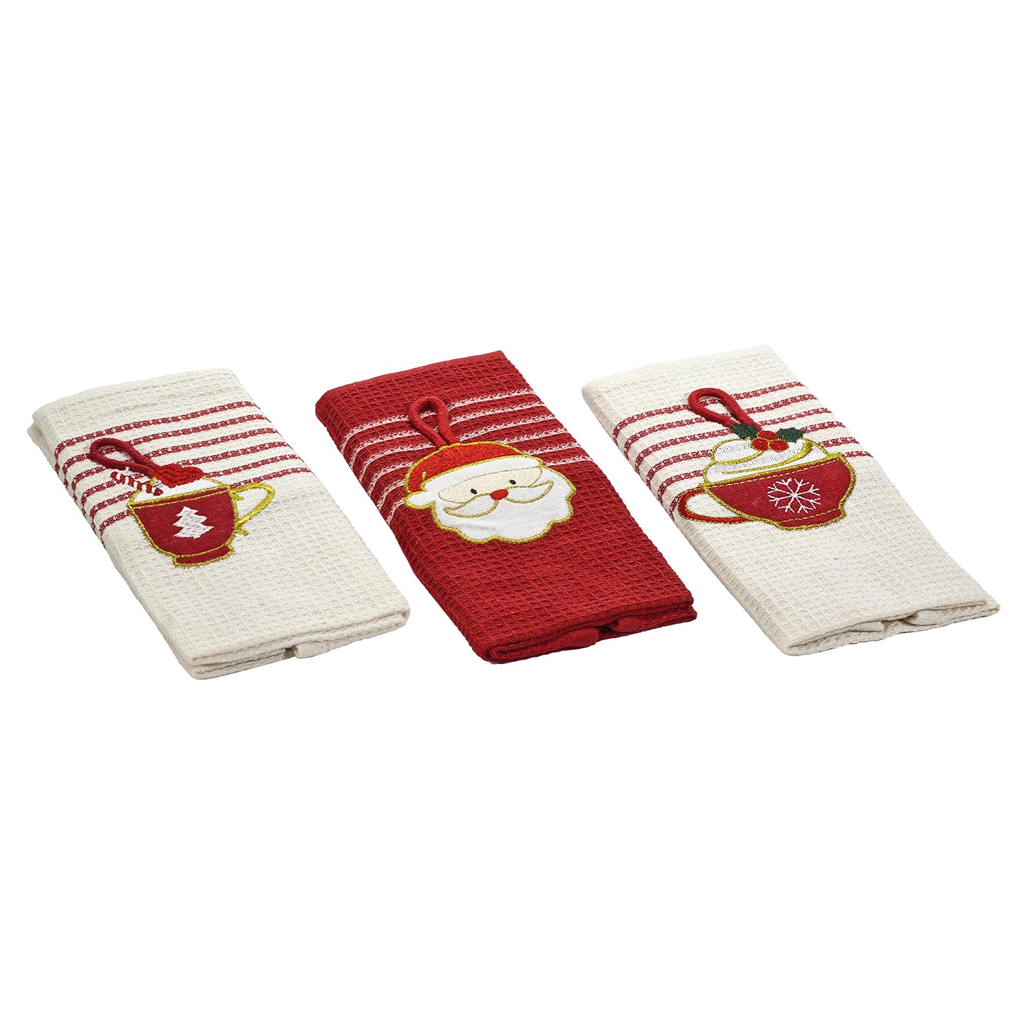 VESTIAMO CASA GRAN NATALE - Set Strofinacci Ricamati Natalizi 3 Pezzi h60x40 cm