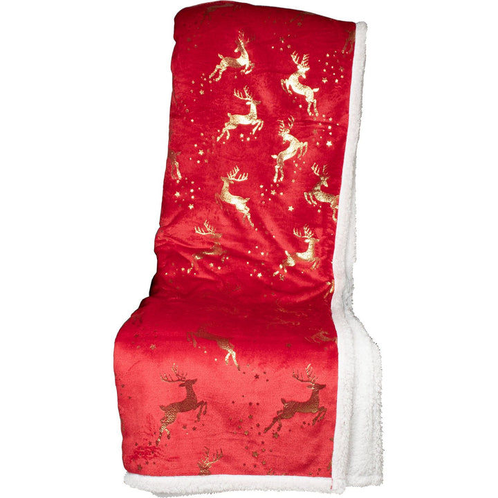 VESTIAMO CASA GRAN NATALE - Plaid Coperta Natalizia Rosso e Oro 125x150 cm