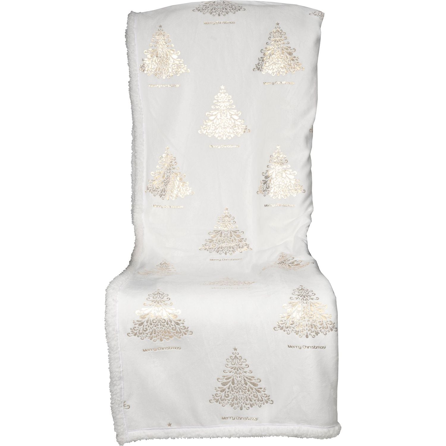 VESTIAMO CASA GRAN NATALE - Plaid Coperta Natalizia Bianco e Oro 125x150 cm