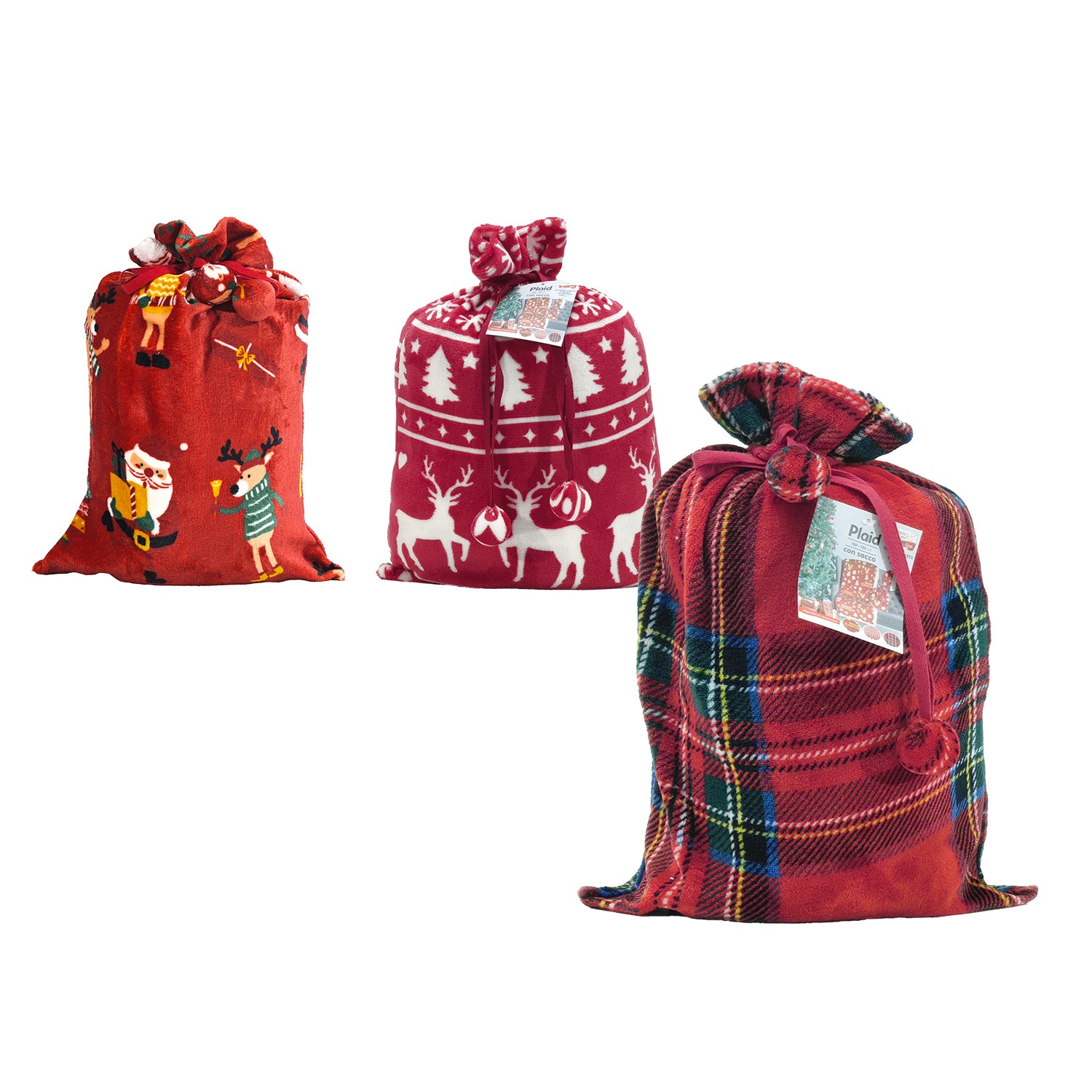 VESTIAMO CASA GRAN NATALE - Plaid Natalizio Flannel Fleece Sherpa con Sacco 125x150 cm