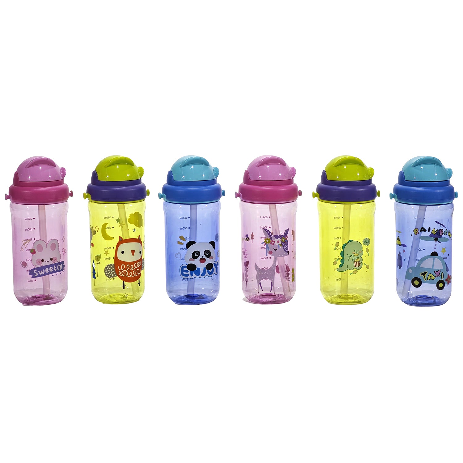 GUSTO CASA - Borraccia Bambini Animaletti con Cannuccia 430 ml