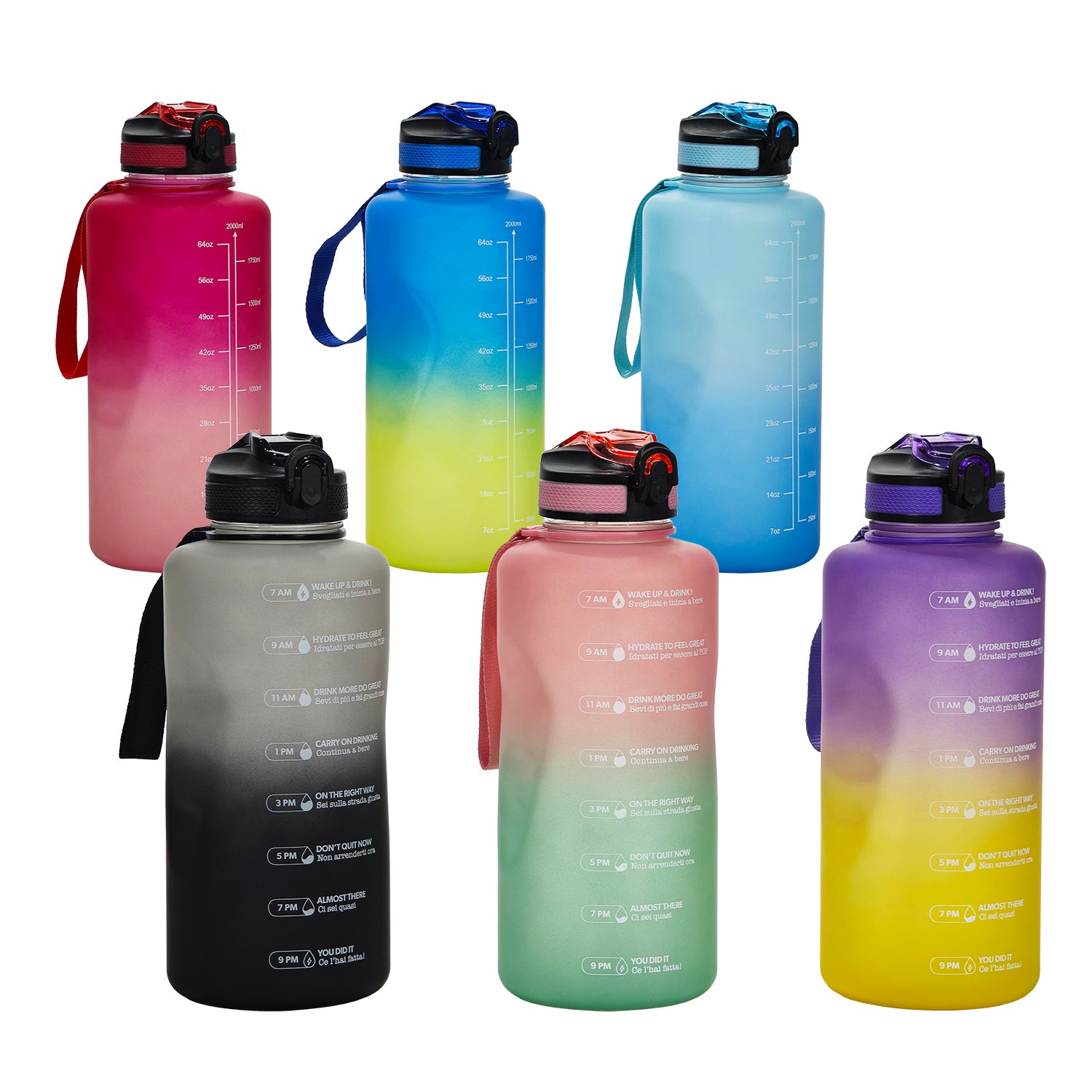 GUSTO CASA - Borraccia Motivazionale BPA Free con Indicatore Orario 2 Litri