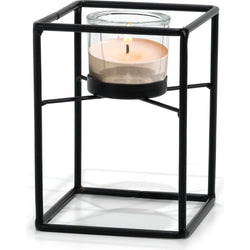 VESTIAMO CASA - Portacandele T-Light in metallo nero con bicchierino in vetro - h16x12x12 cm