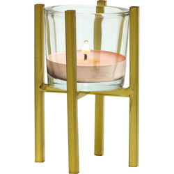 VESTIAMO CASA - Portacandele T-Light in metallo dorato con bicchierino in vetro - h12 cm diametro 6 cm