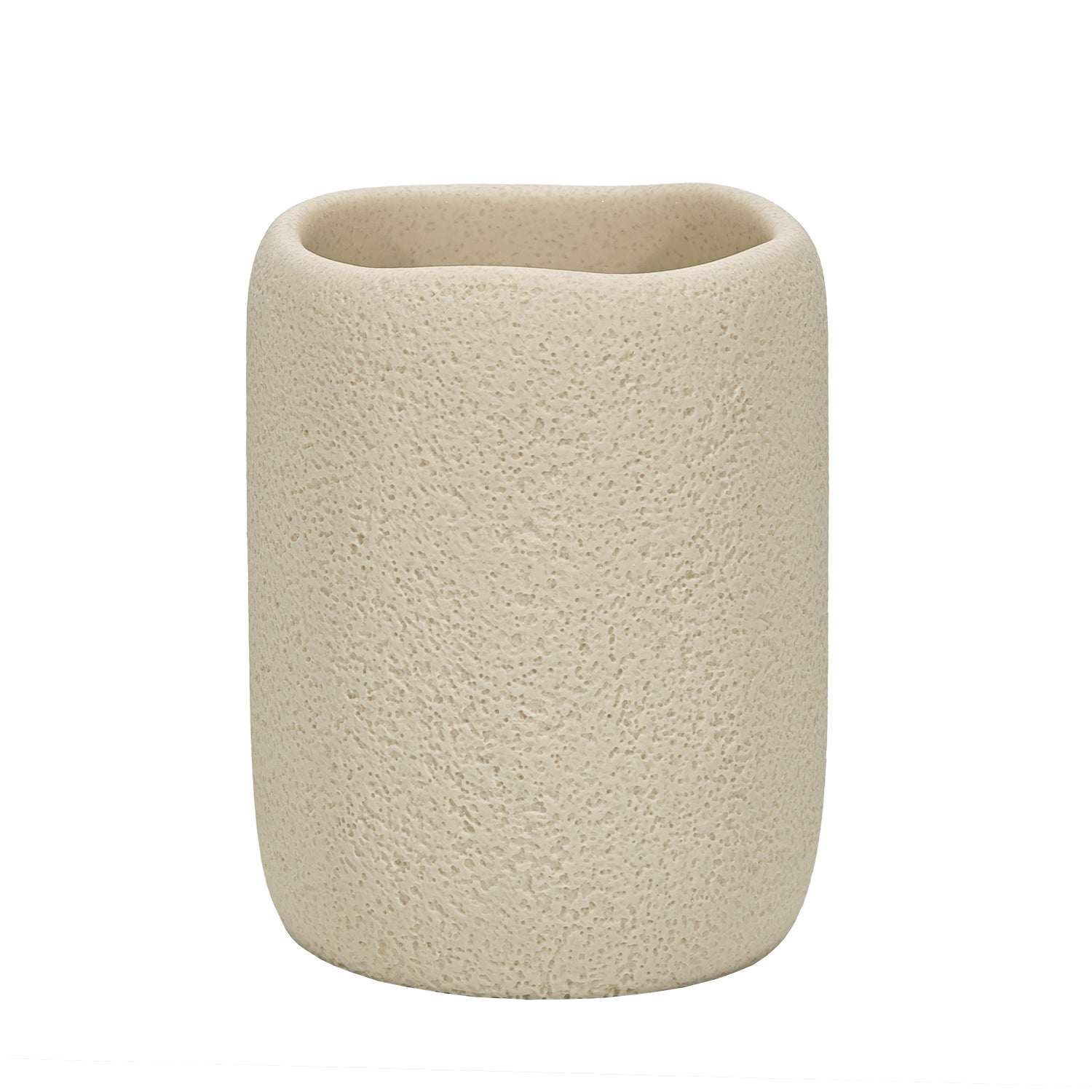 VESTIAMO CASA - Bicchiere Porta Spazzolini Effetto Pietra Beige - h10 cm diametro 8 cm