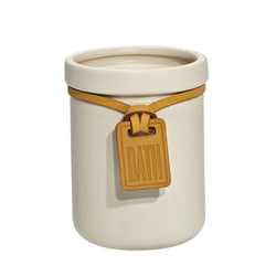 VESTIAMO CASA - Bicchiere Porta Spazzolini Beige con Decorazione in PU - h10 cm diametro 7,8 cm
