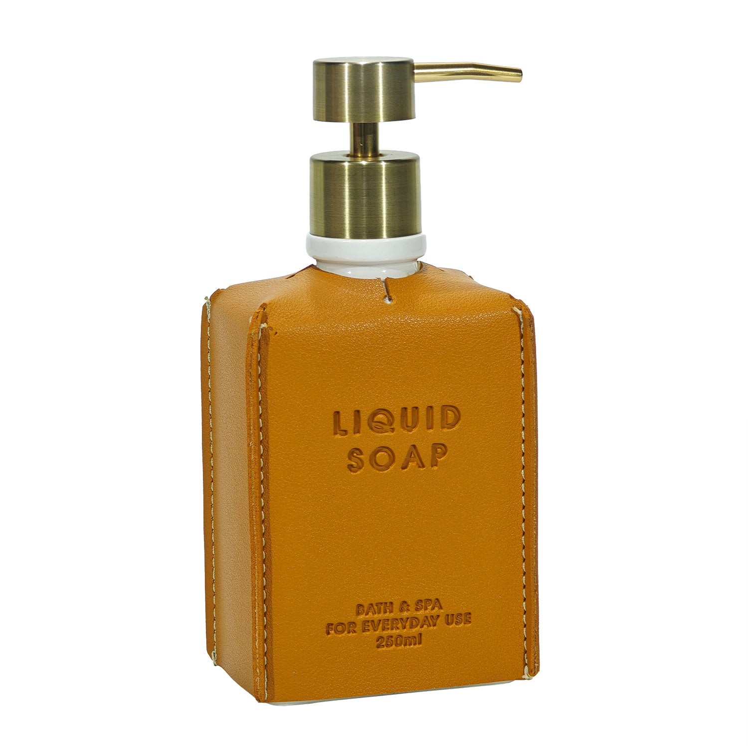 VESTIAMO CASA - Dispenser sapone in Ceramica con rivestimento in PU Effetto Pelle Cuoio 250 ml - h18,6x8x5,8 cm