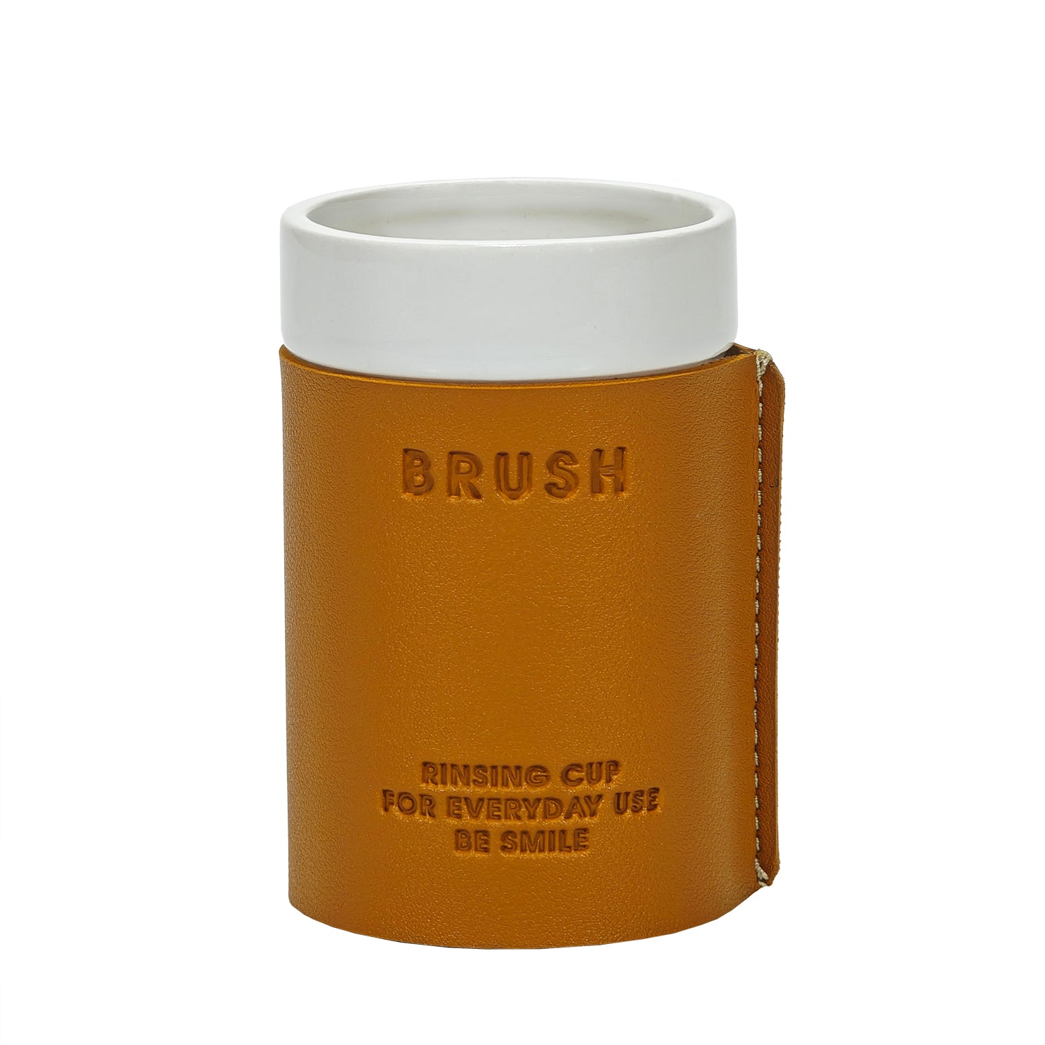 VESTIAMO CASA - Bicchiere Porta Spazzolini in Ceramica con rivestimento in PU Effetto Pelle Cuoio - h11x8x7 cm