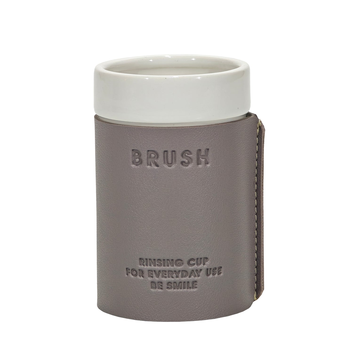 VESTIAMO CASA - Bicchiere Porta Spazzolini in Ceramica con rivestimento in PU Effetto Pelle Grigio - h11x8x7 cm