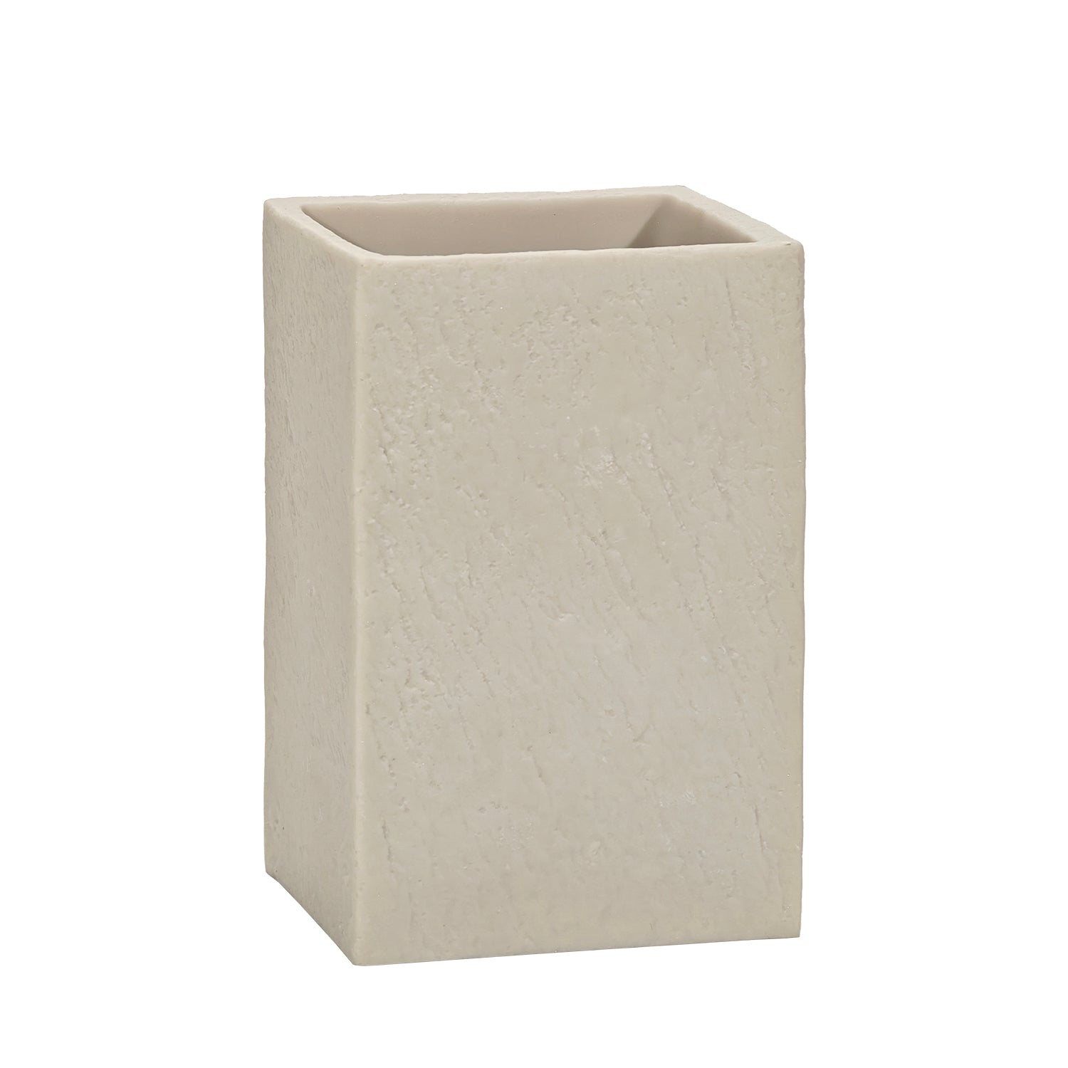 VESTIAMO CASA - Bicchiere Porta Spazzolini Effetto Materico Beige - h10,6x6,9x5,8 cm