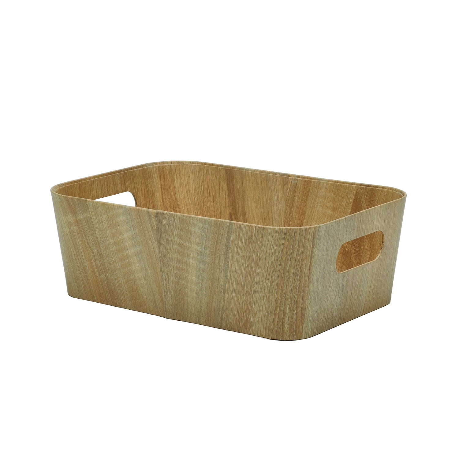 VESTIAMO CASA - Cesta Rettangolare Salvaspazio con maniglie Effetto Legno Naturale - h11x26x18 cm