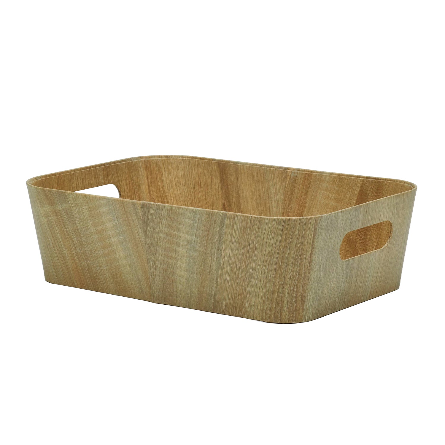 VESTIAMO CASA - Cesta Rettangolare Salvaspazio con maniglie Effetto Legno Naturale - h11x37x26 cm