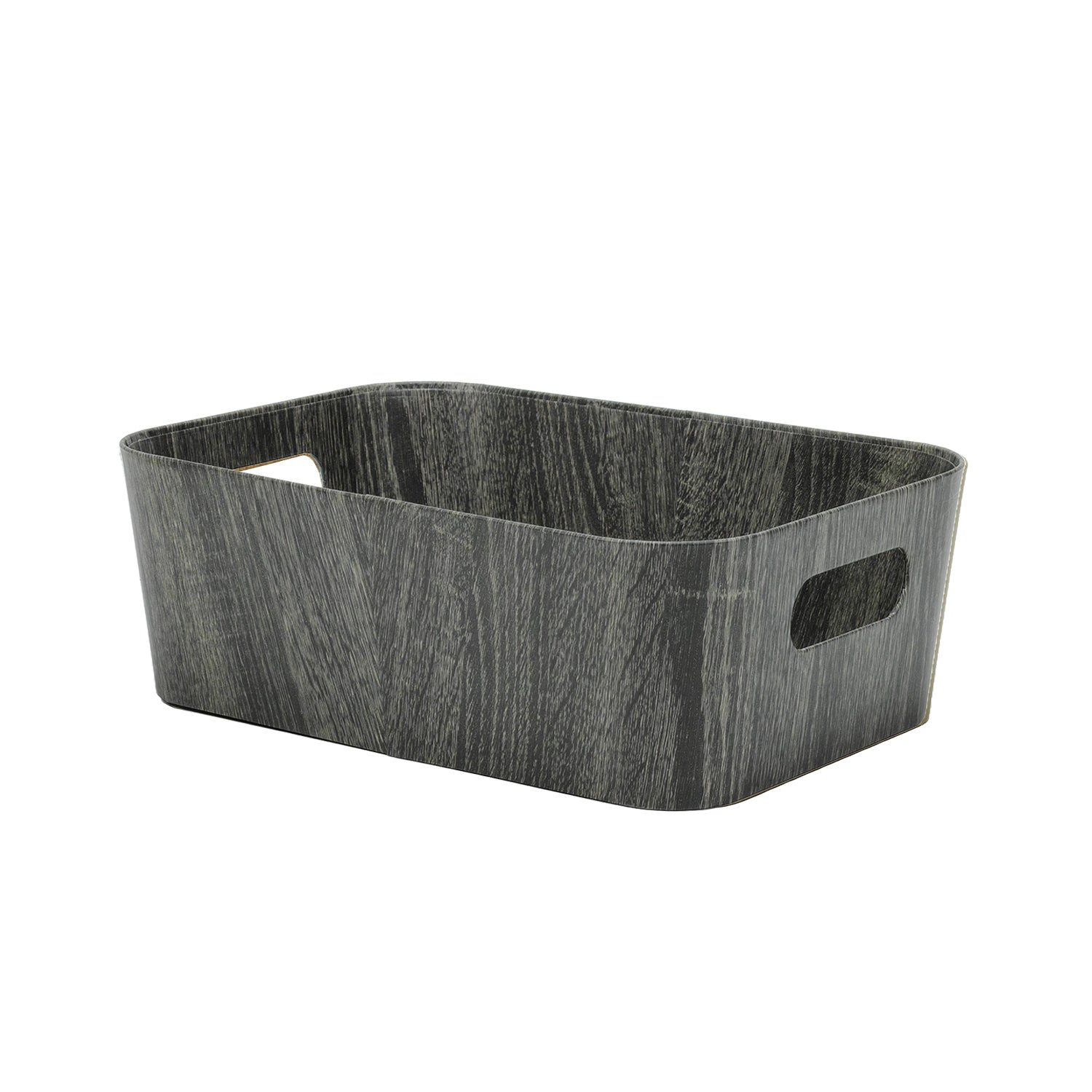 VESTIAMO CASA - Cesta Rettangolare Salvaspazio con maniglie Effetto Legno Grigio - h11x26x18 cm