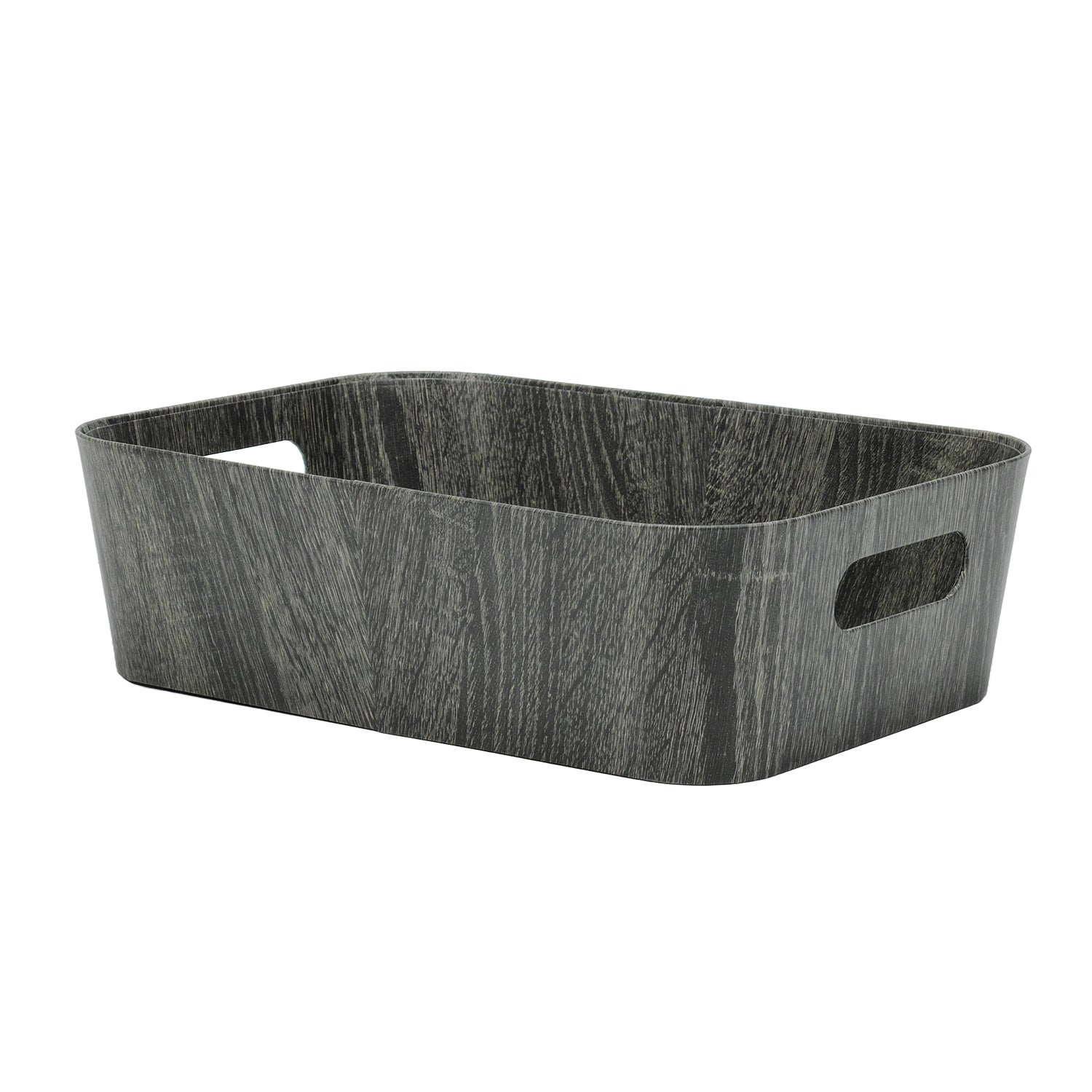VESTIAMO CASA - Cesta Rettangolare Salvaspazio con maniglie Effetto Legno Grigio - h11x37x26 cm