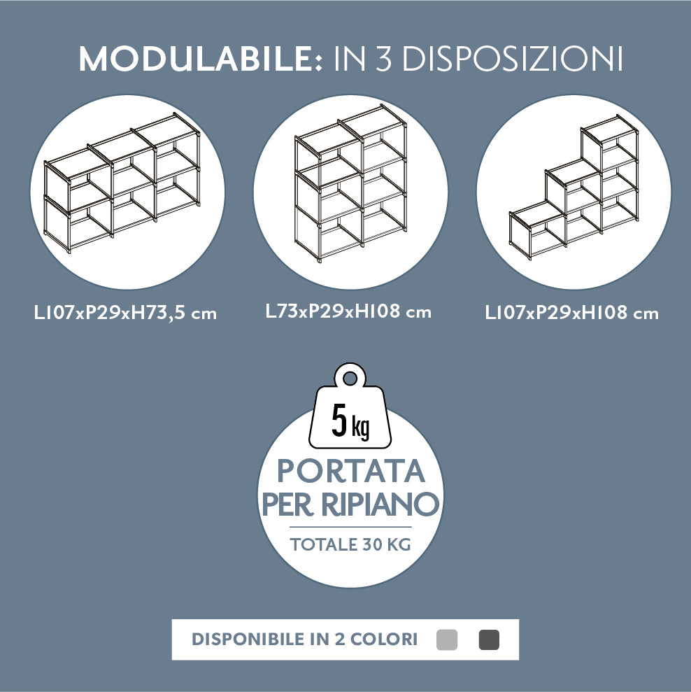 VESTIAMO CASA - Scaffale Multiuso Modulabile 6 scomparti - h108x73x29 cm