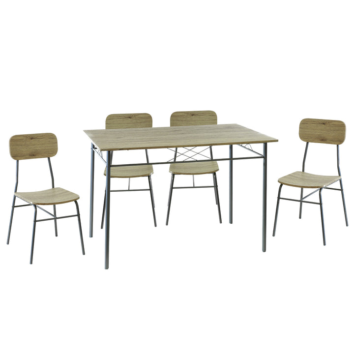 VESTIAMO CASA - Set Tavolo da pranzo 110x70 cm e 4 sedie in metallo e MDF Rovere Cadiz
