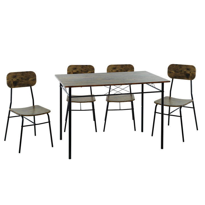 VESTIAMO CASA - Set Tavolo da pranzo 110x70 cm e 4 sedie in metallo e MDF Rovere Massello