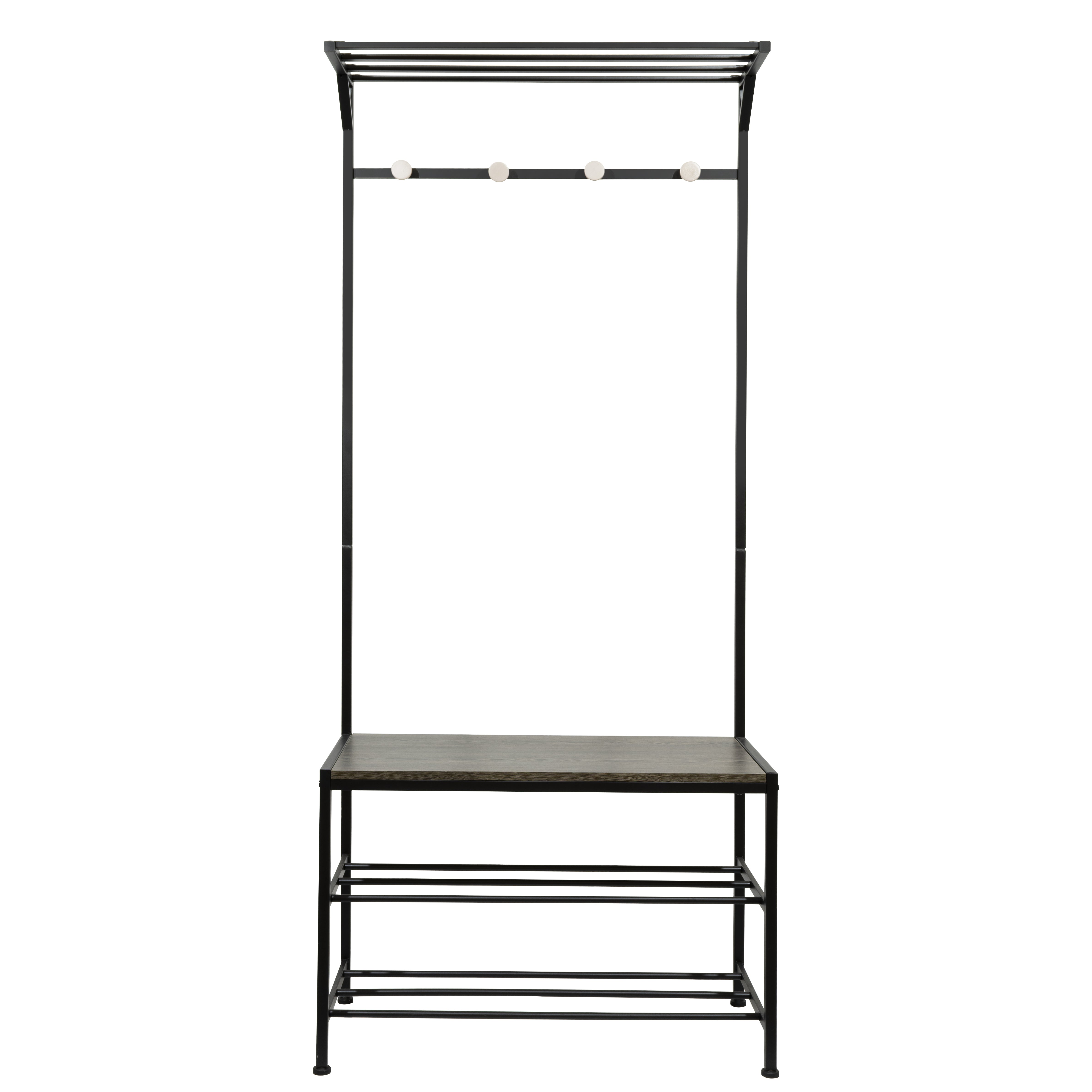 VESTIAMO CASA - Appendiabiti con seduta e scarpiera Nero - h178x76x35 cm