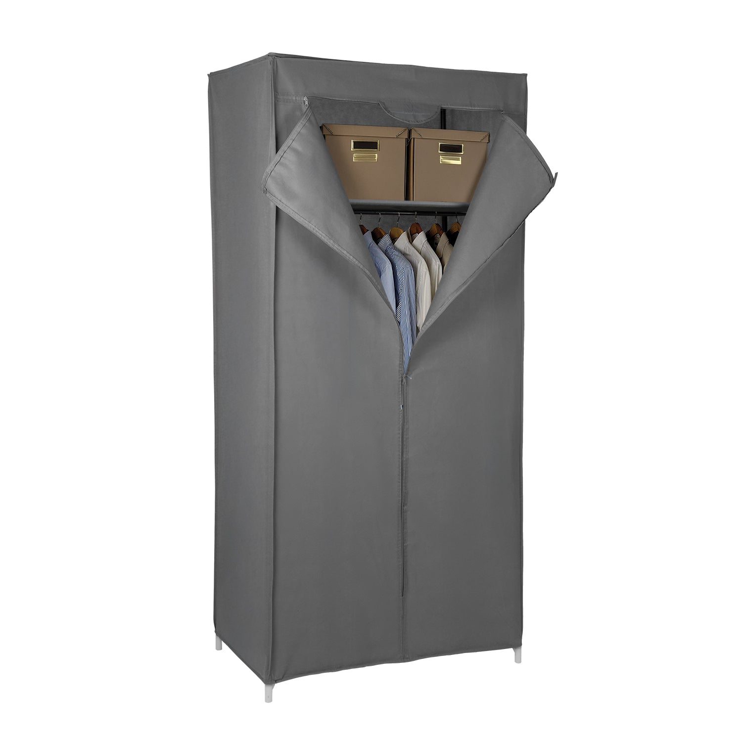 VESTIAMO CASA - Armadio Guardaroba Grigio con appendiabiti e ripiano - h160x75x45 cm