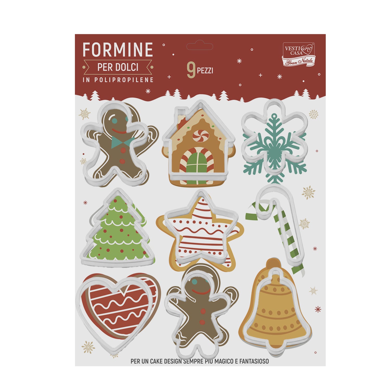 VESTIAMO CASA GRAN NATALE - Set Formine Natalizie per Dolci in Polipropilene 9 Pezzi