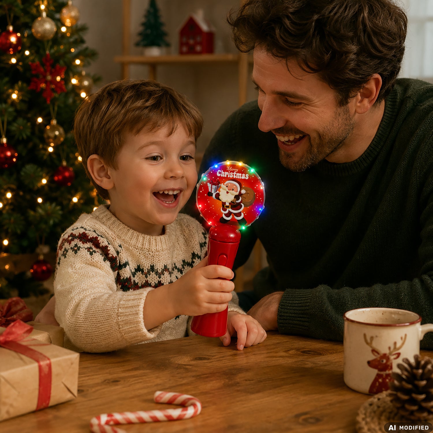 VESTIAMO CASA GRAN NATALE - Gioco Spinner Natalizio Luminoso a Batteria con Luci LED Multicolor