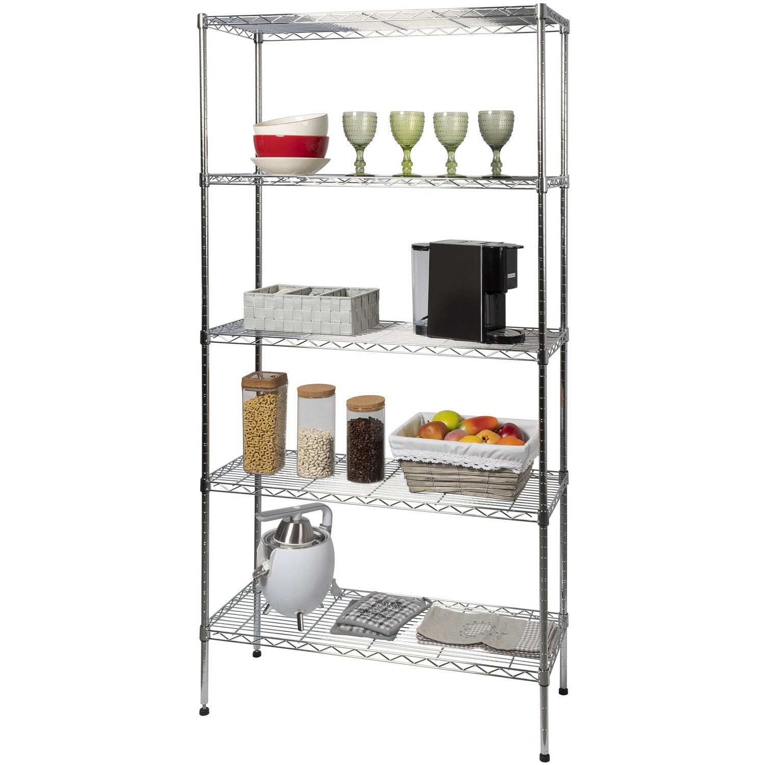 VESTIAMO CASA - Scaffale multiuso in acciaio 5 ripiani Crome - h179x89x34 cm