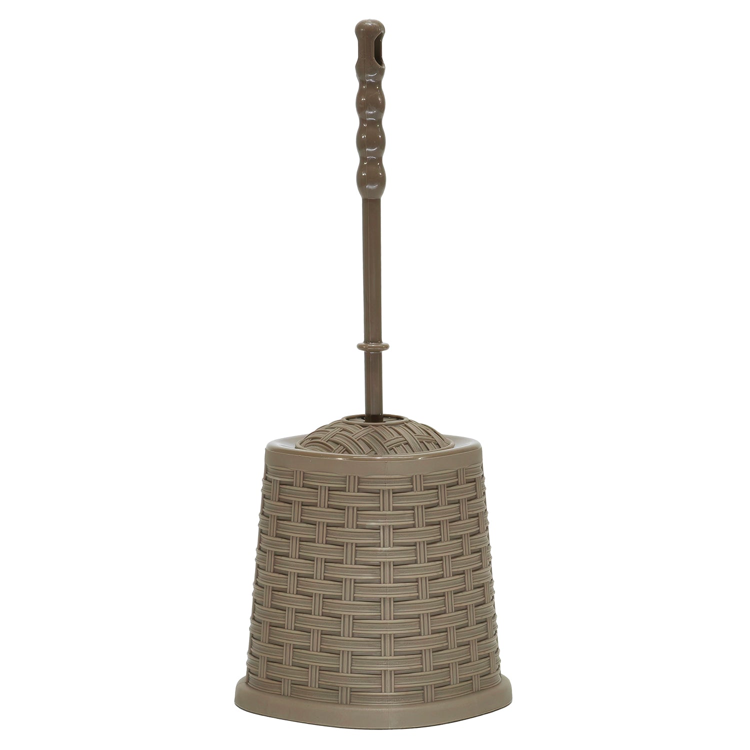 VESTIAMO CASA - Portascopino con Scopino in Polipropilene Effetto Rattan Tortora - h39x15x15 cm