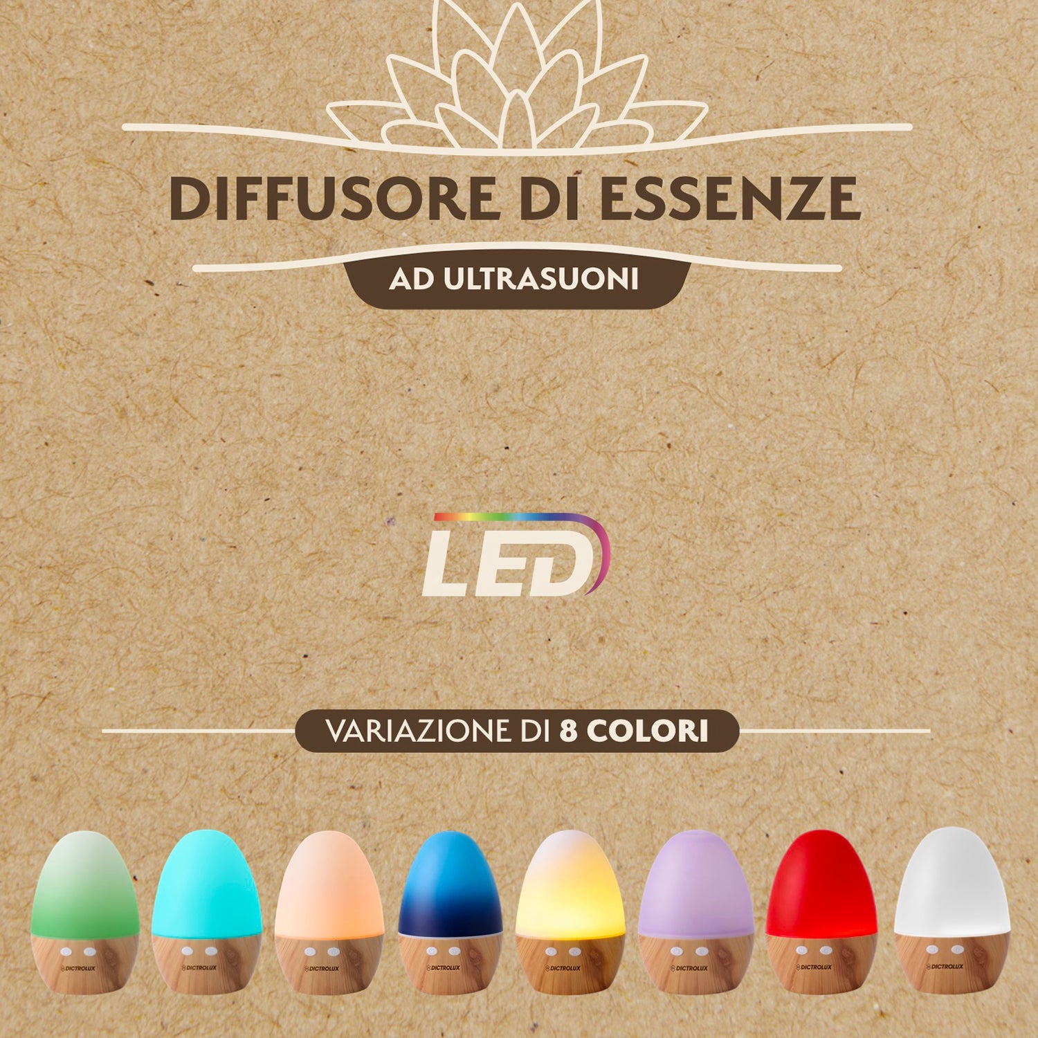 DICTROLUX - Diffusore di Essenze a Ultrasuoni LED 130 ml