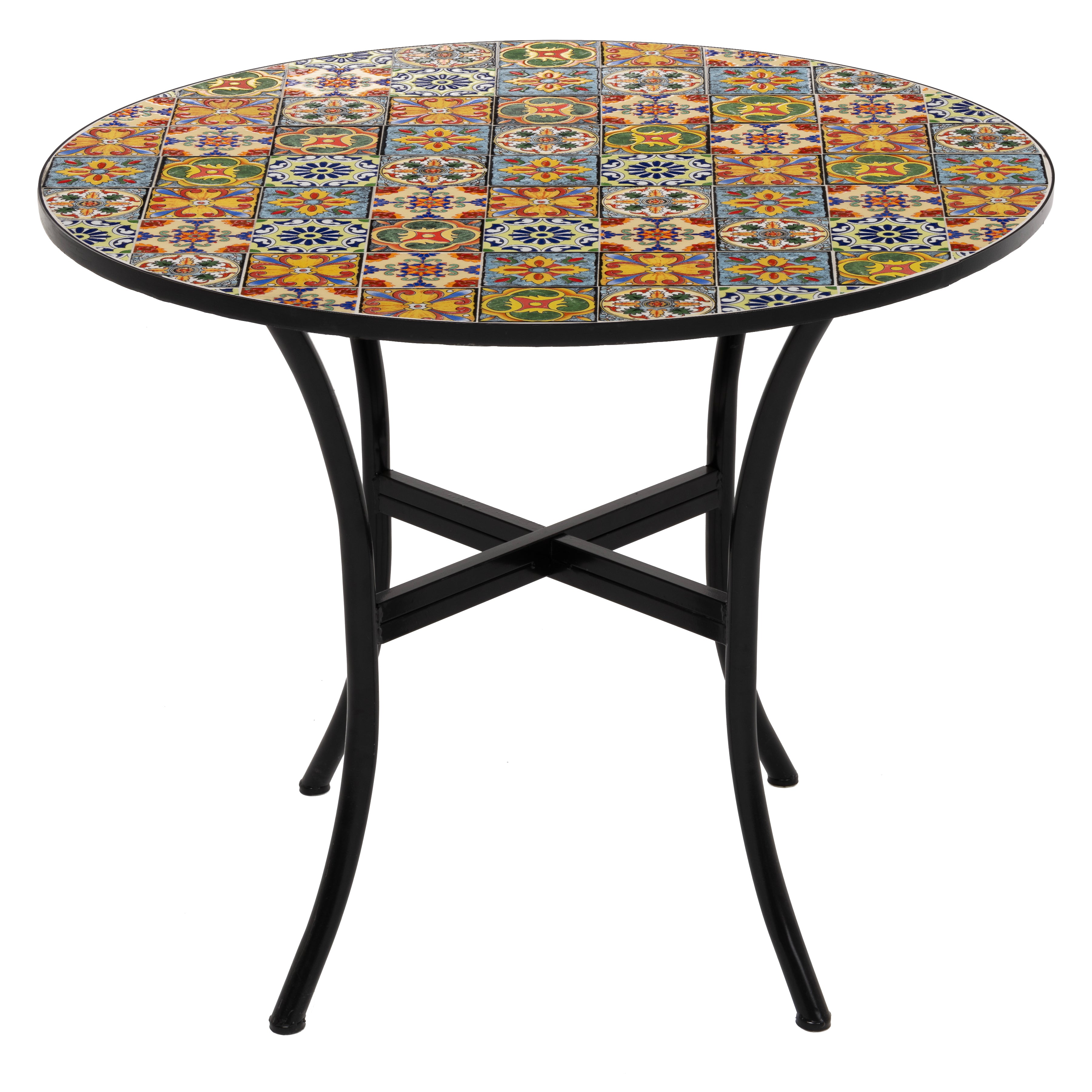 VESTIAMO CASA - Tavolo Tondo in metallo nero con top maioliche - h75 cm diametro 90 cm