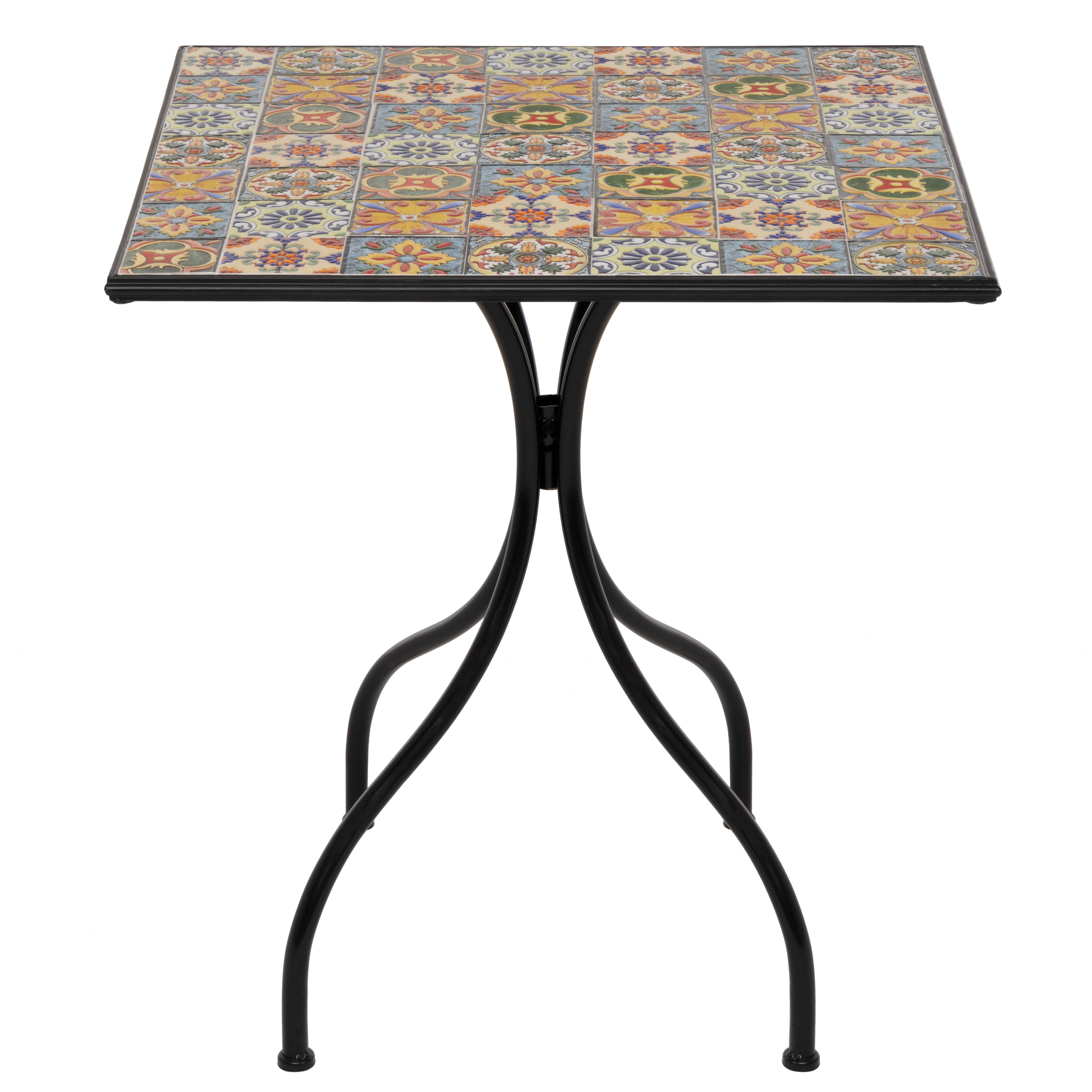 VESTIAMO CASA - Tavolo Quadrato in metallo nero con top maioliche - h75x70x70 cm