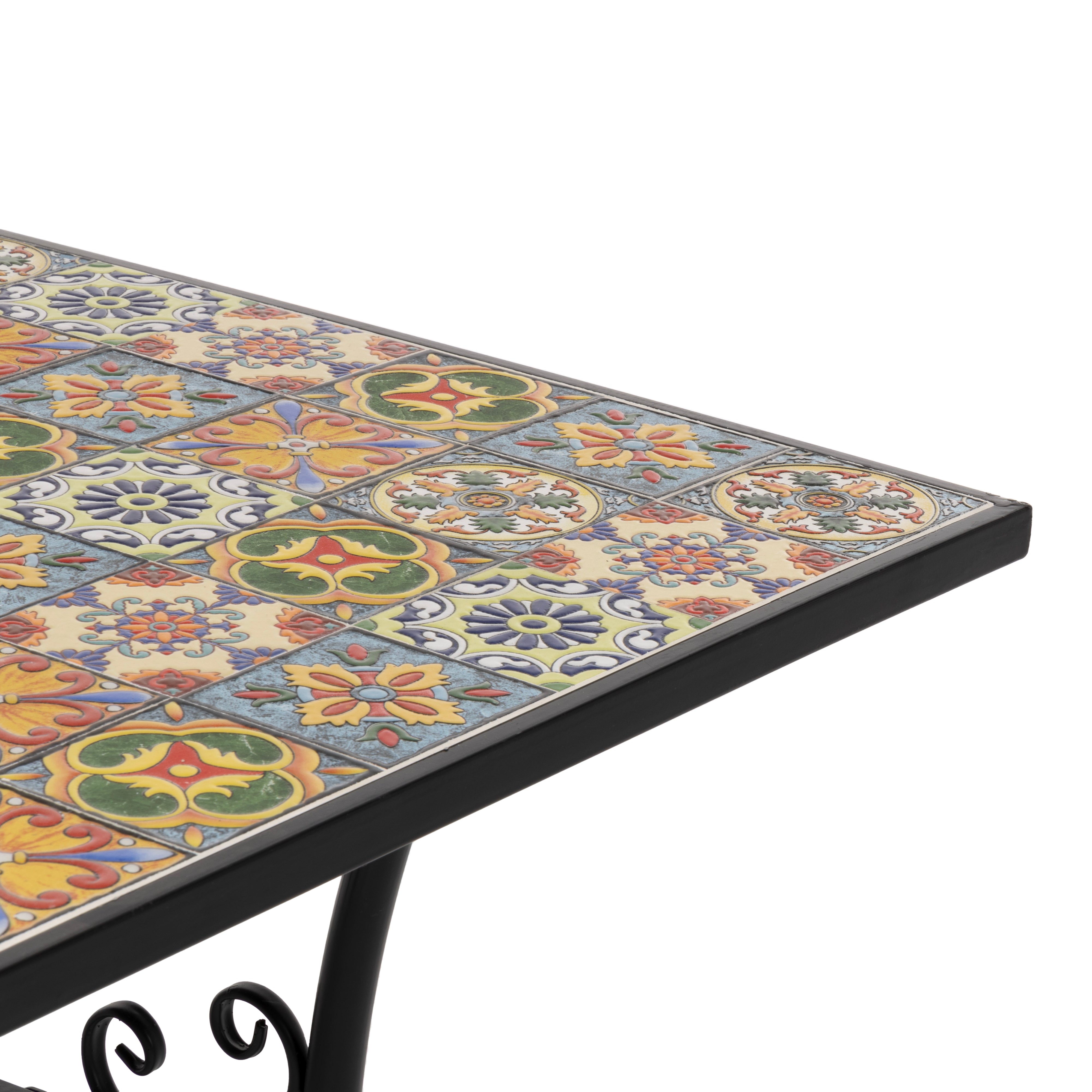 VESTIAMO CASA - Tavolo Rettangolare in metallo nero con top maioliche - h75x120x80 cm