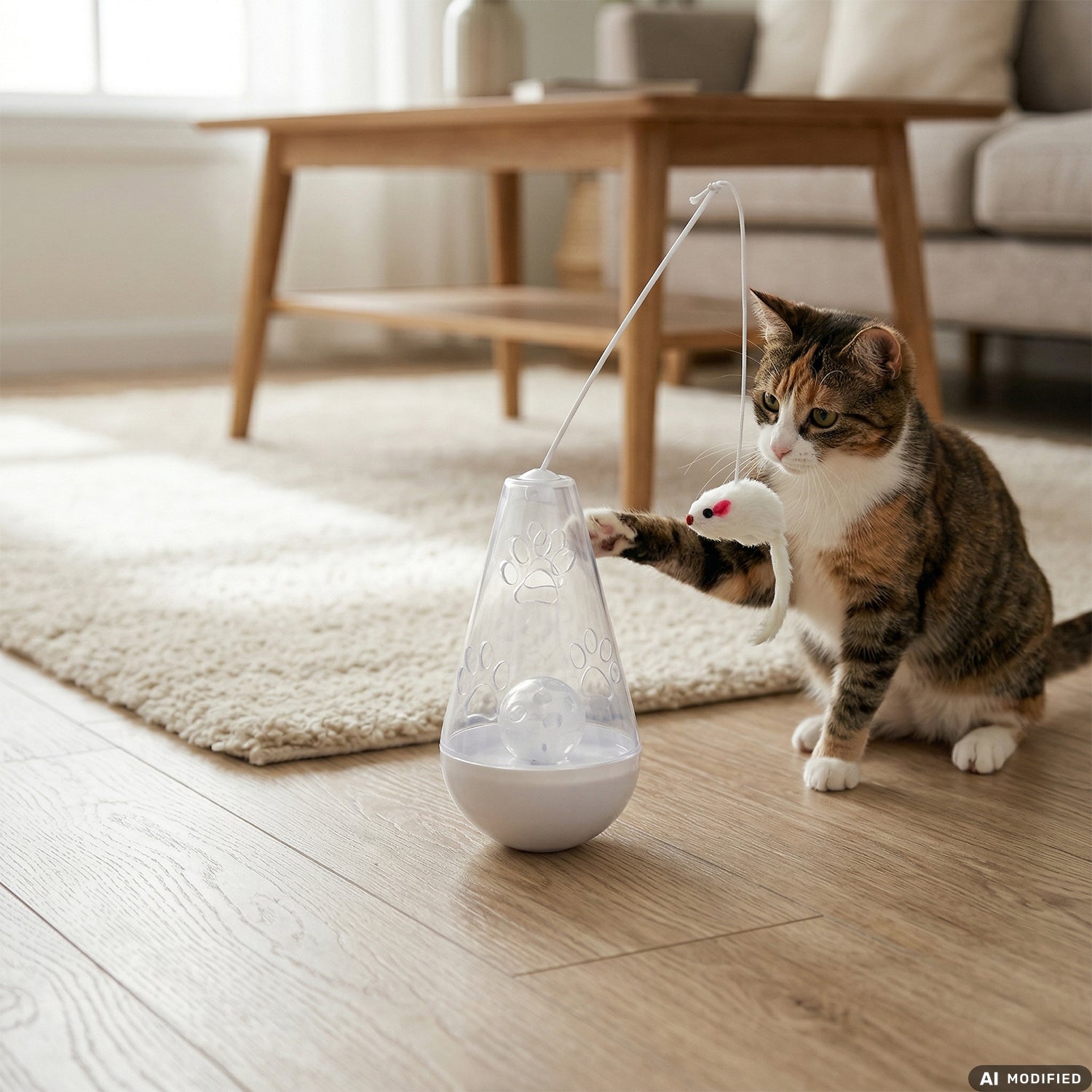 PET SITTER - Gioco per Gatti Cat Tumbler Toy con Pallina e Topolino Oscillante - h19 cm diametro 9 cm