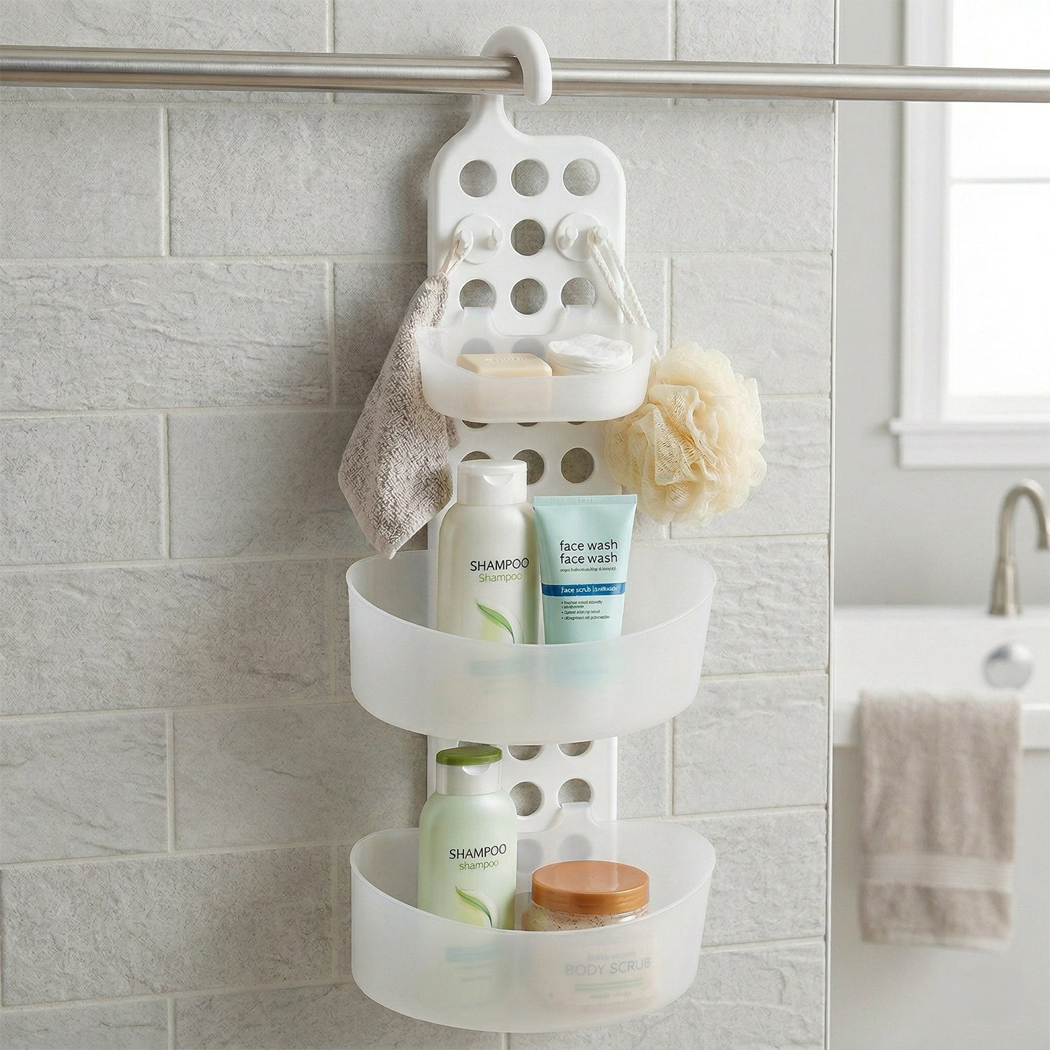 VESTIAMO CASA - Mensola Doccia 3 Ripiani con 4 Appendini in Polipropilene