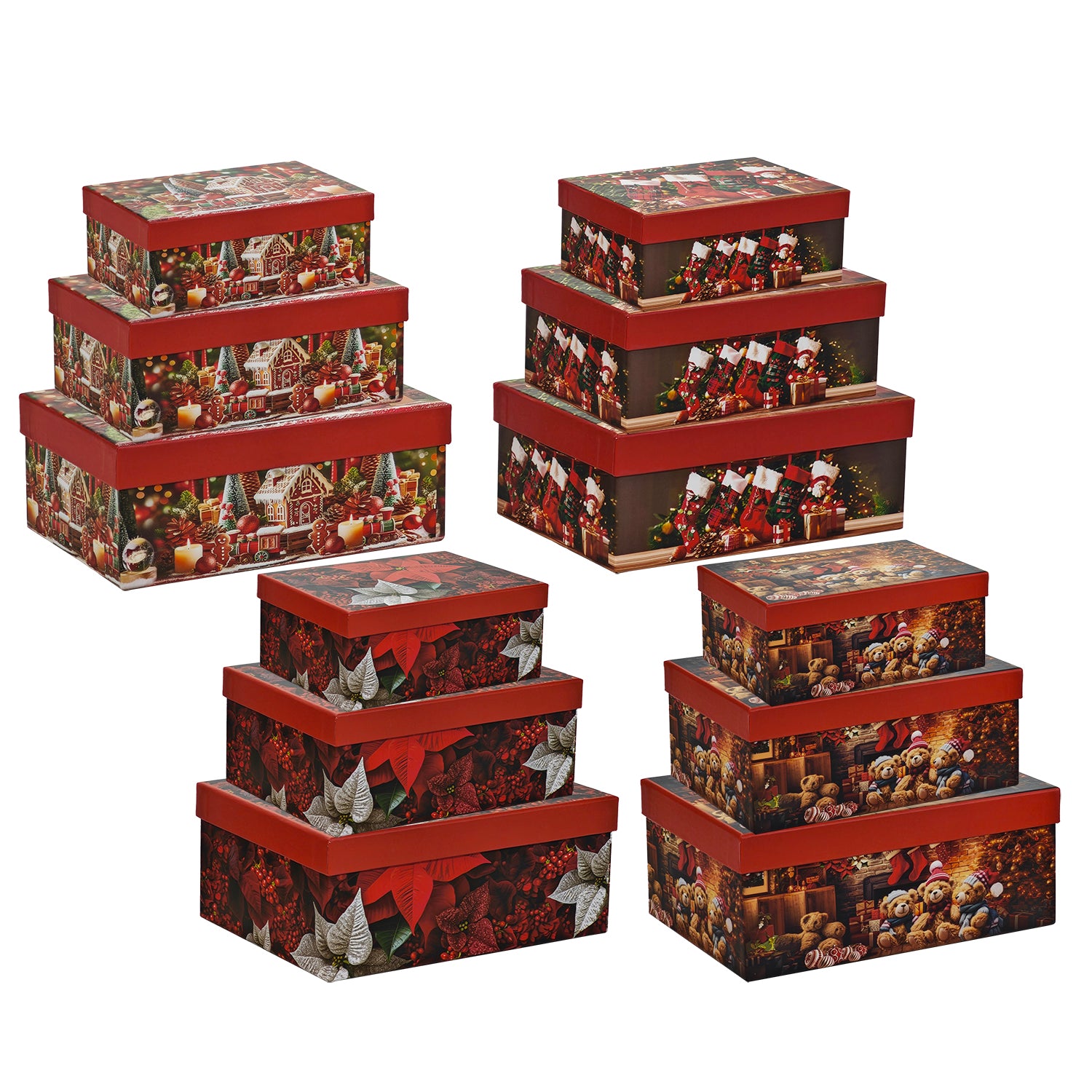 VESTIAMO CASA GRAN NATALE - Set 3 Scatole Natalizie Decorative in Cartonato Impilabili