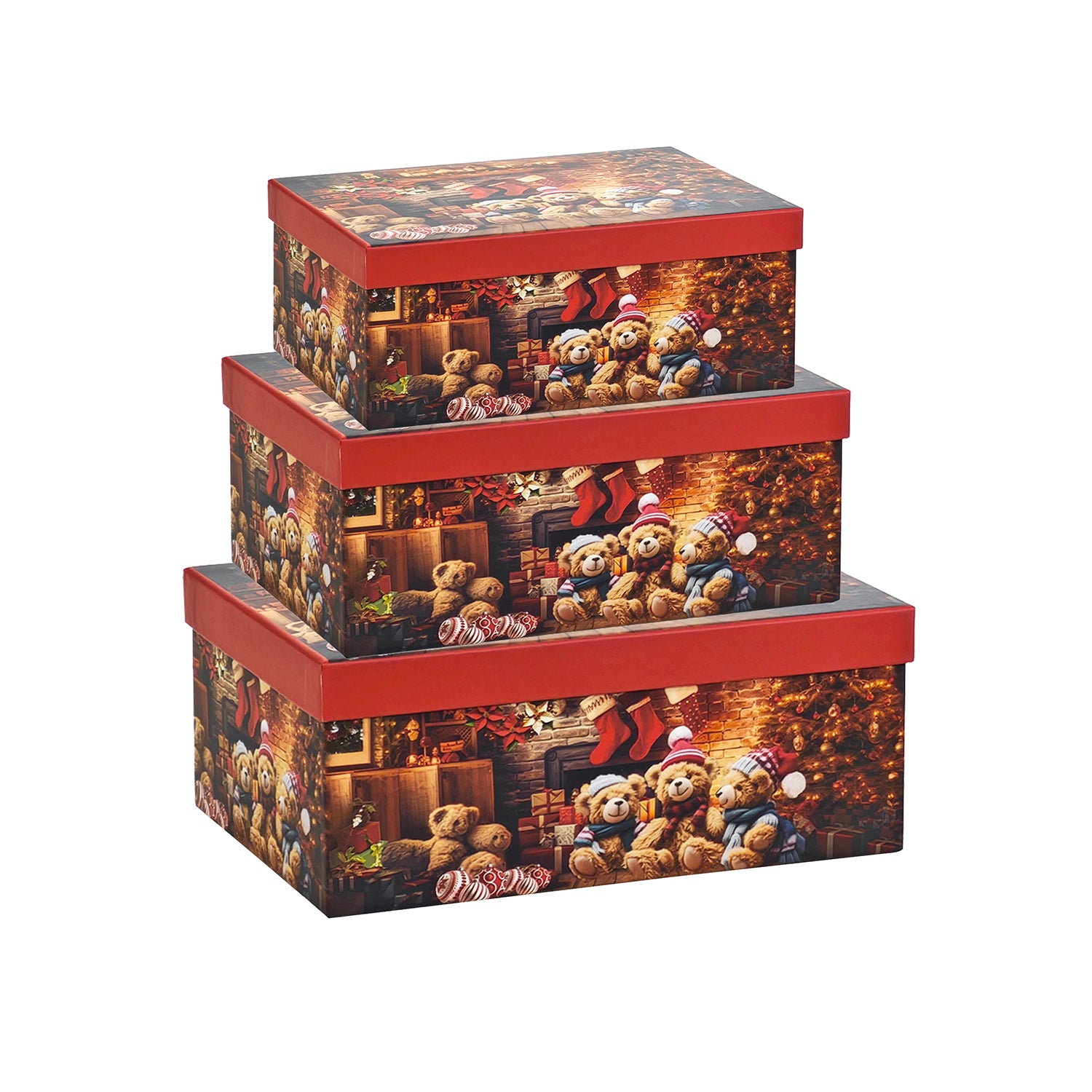 VESTIAMO CASA GRAN NATALE - Set 3 Scatole Natalizie Decorative in Cartonato Impilabili