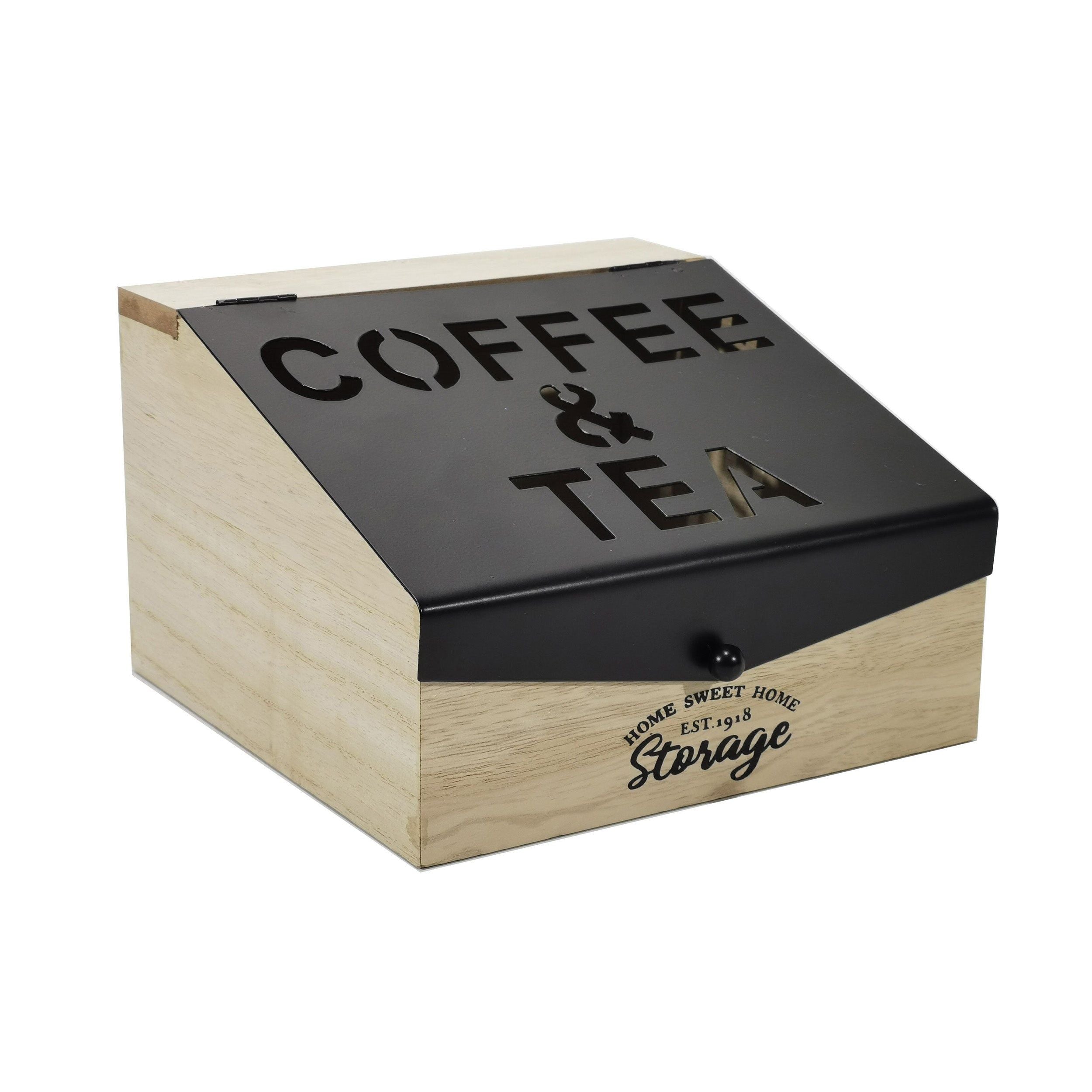 GUSTO CASA - Portacapsule e Tisane MDF e Ferro con Coperchio - h12x18x18 cm