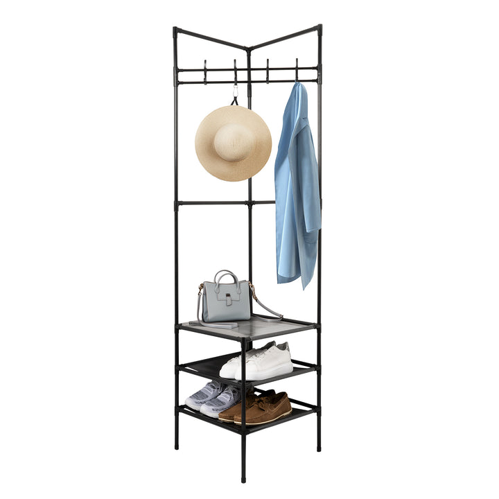 VESTIAMO CASA - Appendiabiti Multiuso con 3 Ripiani Nero - h170x42x42 cm
