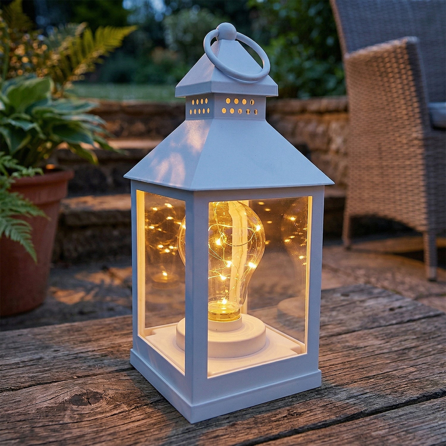 DICTROLUX - Lanterna Decorativa LED Bianca con Lampadina - h24x10,5x10,5 cm