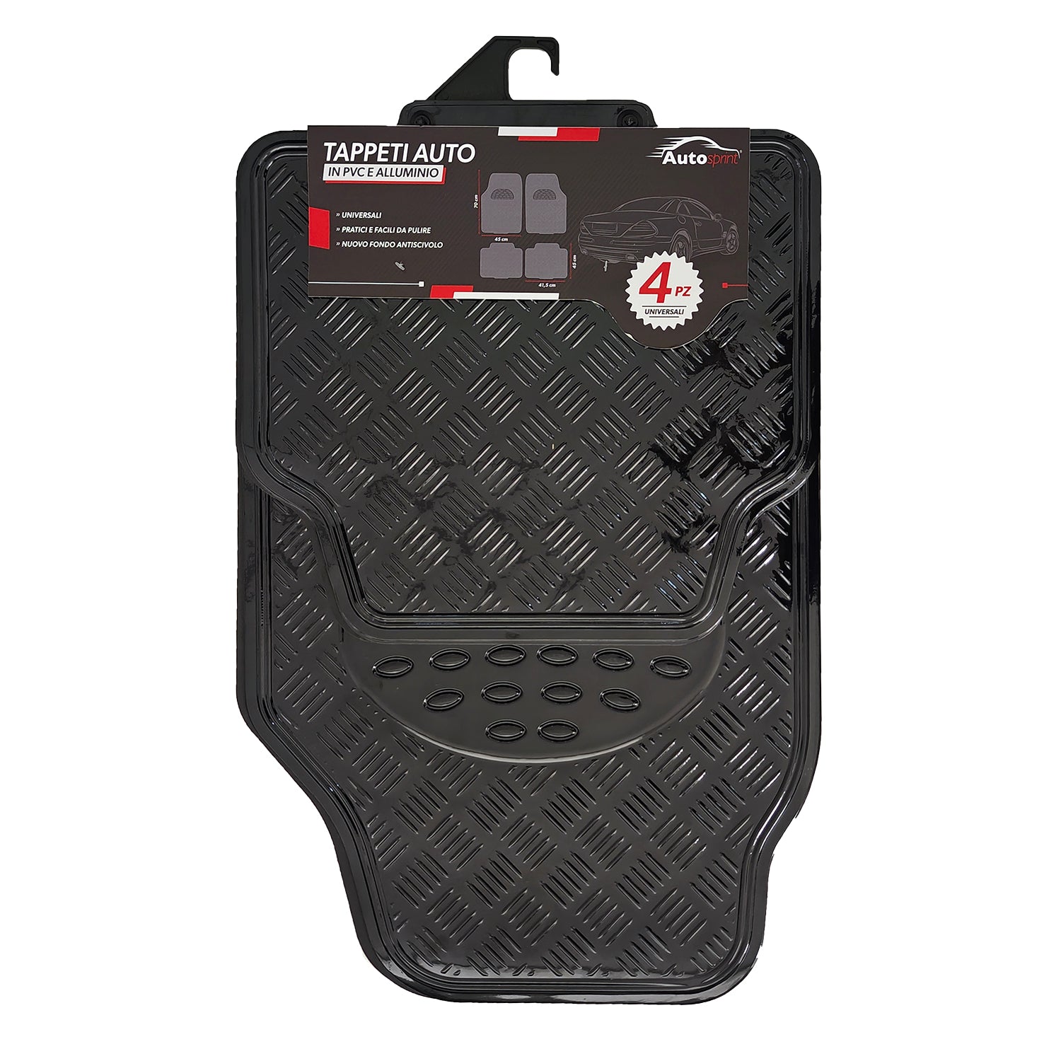 AUTO SPRINT - Tappetini Auto Universali in Pvc e alluminio Nero set 4 pezzi